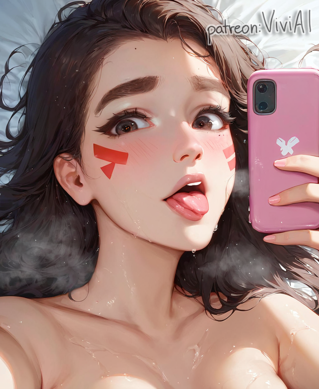 1female 1girls ahe_gao ahe_gao ahegao_face ai_generated brown_eyes brown_hair d.va female looking_at_viewer open_mouth overwatch overwatch_2 selfie solo tagme thick_eyebrows thick_eyelashes tongue tongue_out viviai