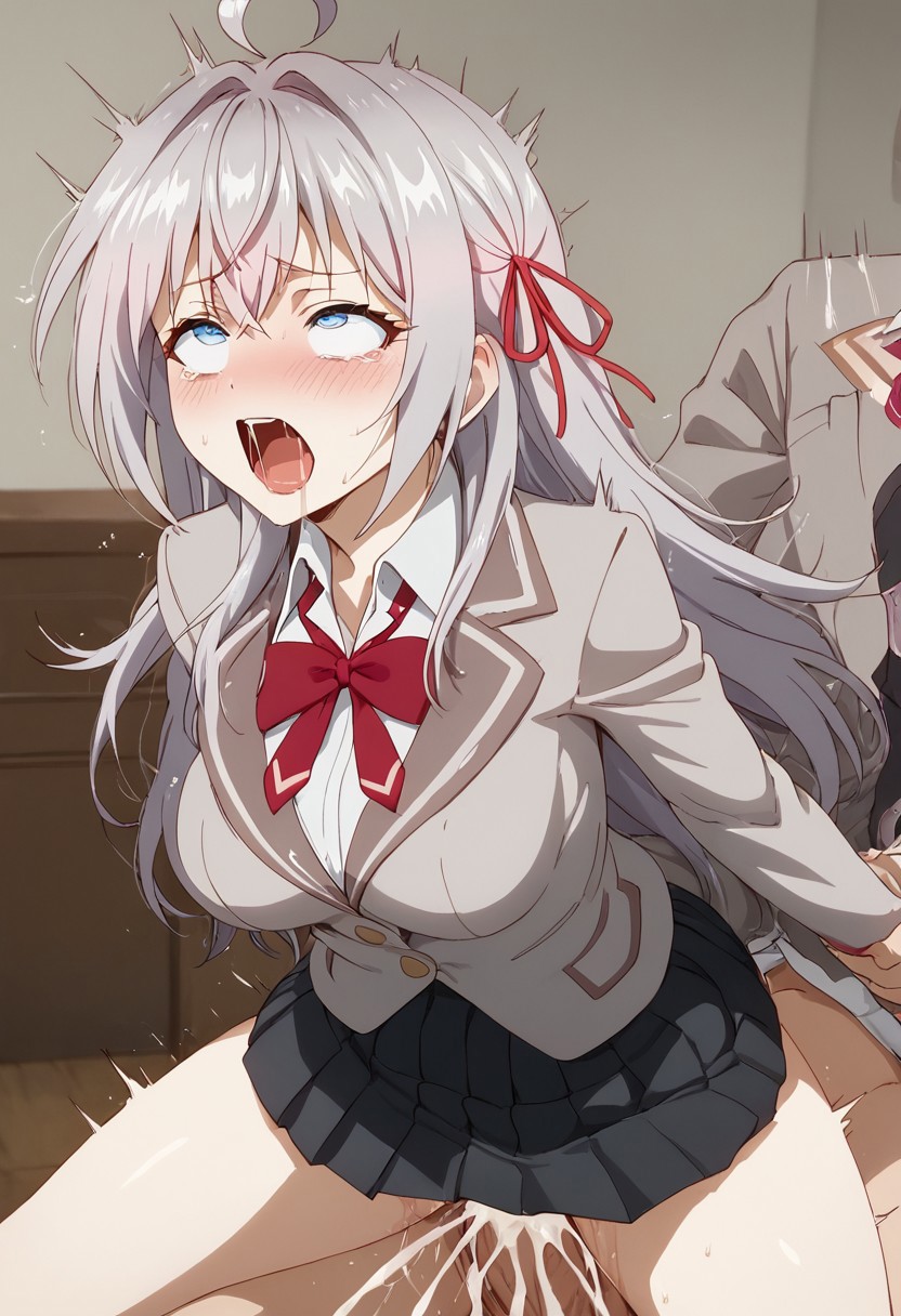 ai generated, alisa mikhailovna kujou, blush, clothed, clothed sex, cum, cum inside, doggy style, female, orgasm, sex, skirt, straight, tokidoki bosotto russian de dereru tonari no alya-san