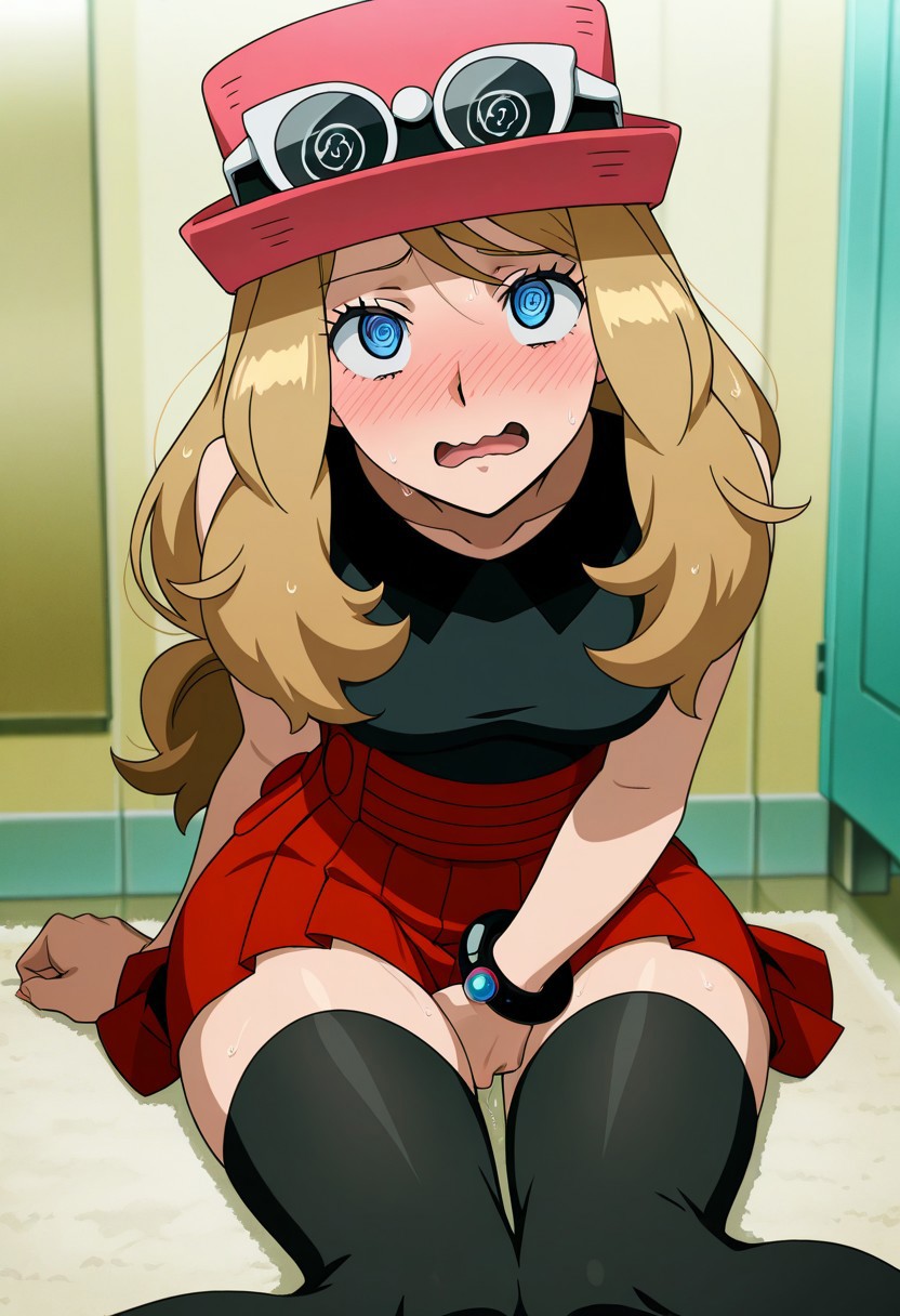 1girls, ai generated, clothed, female, fingering, hypnosis, masturbation, pokemon, serena (pokemon), solo