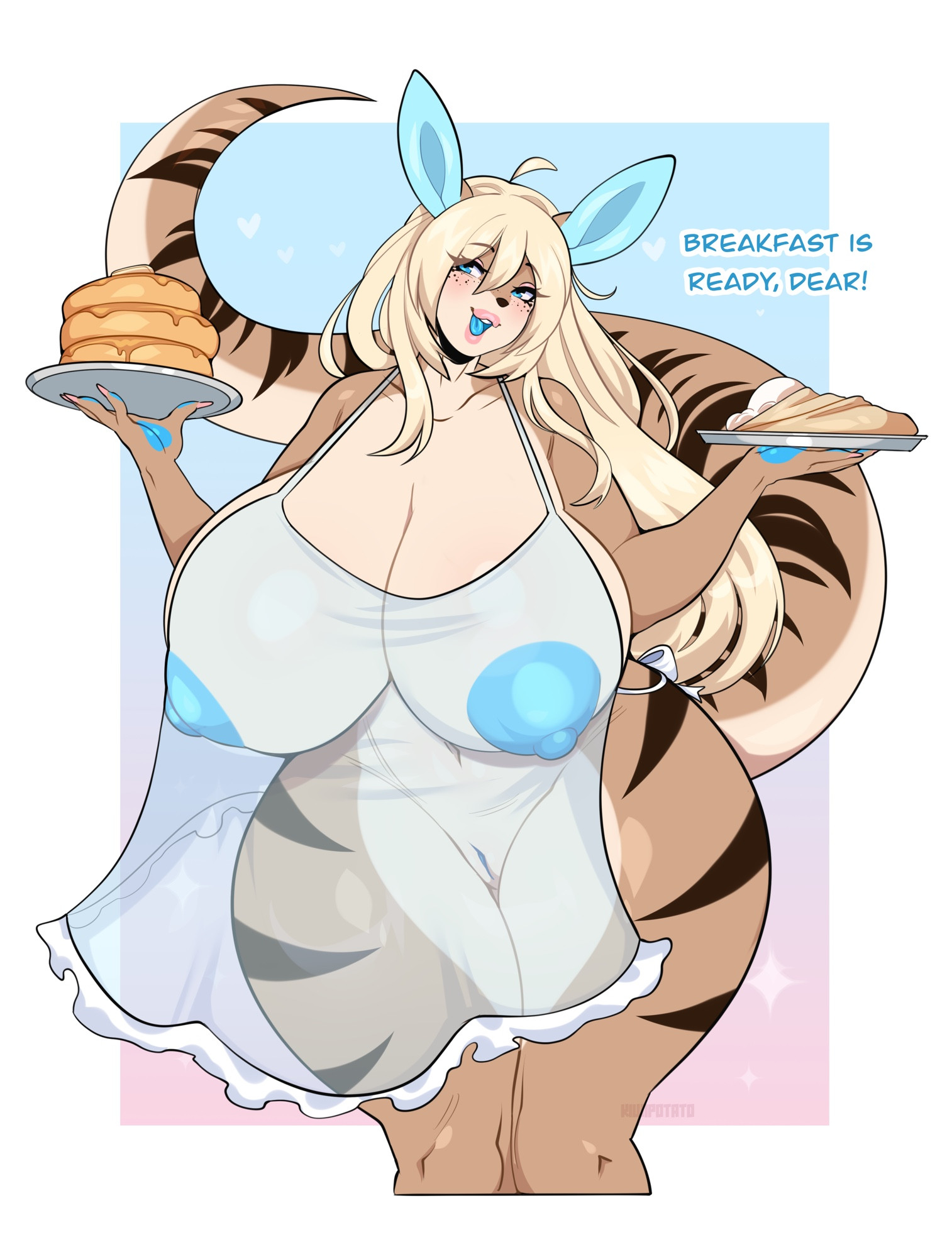 big breasts, breasts, cleavage, female, furry, huge breasts, kiwi (kiwipotato), kiwipotato, nipples, tagme, thick thighs, wide hips