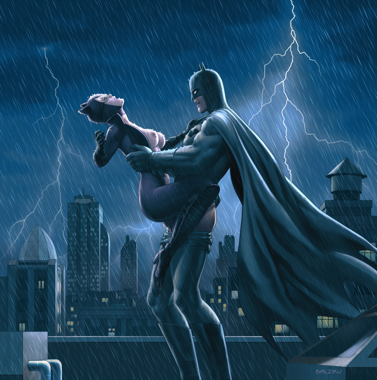 1boy, 1girls, animal ears, ass, balziku, bat ears, batman, batman (bruce wayne), batman (series), black boots, black legwear, black shoes, bodysuit, boots, breasts, bruce wayne, cape, cat ears, catwoman, cowl, dc, dc comics, eyewear, fake animal ears, female, goggles, high heel boots, high heels, high resolution, hips, justice league, large breasts, legs, legwear, lighting, male, mask, megane, nipples, rain, rooftop sex, selina kyle, sex, shoes, skin tight, straight, superhero, superheroine, supervillain, thigh boots, thighhighs, thighs, tight, unzipped, villain, wet