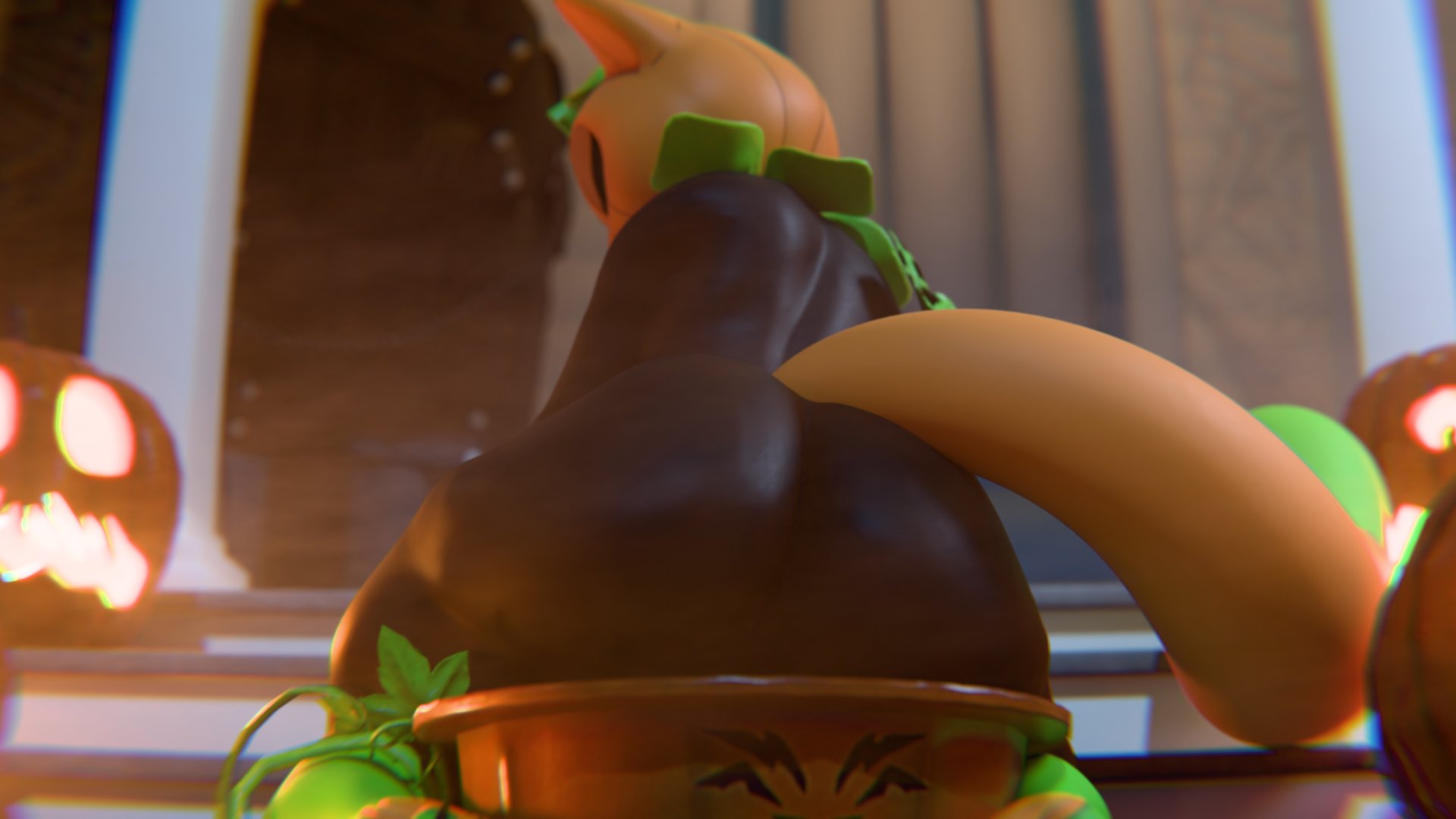 1boy, 3d, anthro, ass, basedvulpine, behind view, big ass, bubble ass, bubble butt, femboy, flora fauna, from behind, furry, furry only, halloween, holidays, huge ass, male, male only, pumkat, tagme, tail, thick thighs, thighs, tigermafia, wide hips, zoidberg656