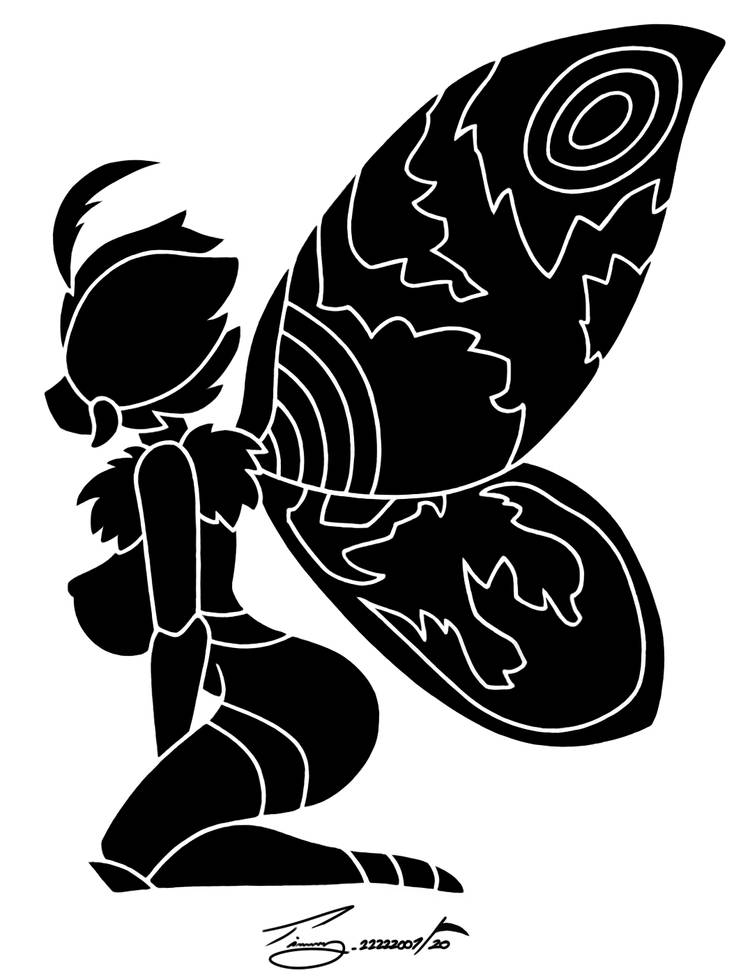 1girls black_and_white godzilla_(series) mothra mothra_(series) silhouette solo timmy22222001