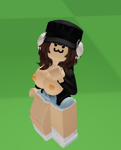 1girls 3d :3 big_thighs bottomwear breast_focus breasts_out brown_hair female female_only gameplay_screenshot grabbing_own_breast headphones large_breasts massive_breasts roblox robloxian short_hair shorts silly silly_face simple_background smug solo_focus top_heavy topless