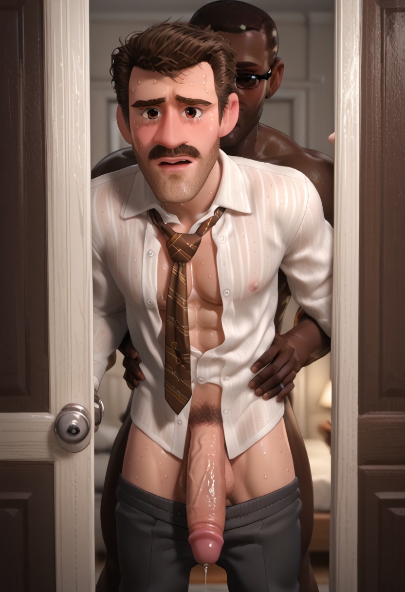 ai_generated bara behind_door bill_andersen blacked_male caught caught_in_the_act clothed_sex dark-skinned_male disney gay hiding inside_out interracial male_only pixar superherosuckerrr