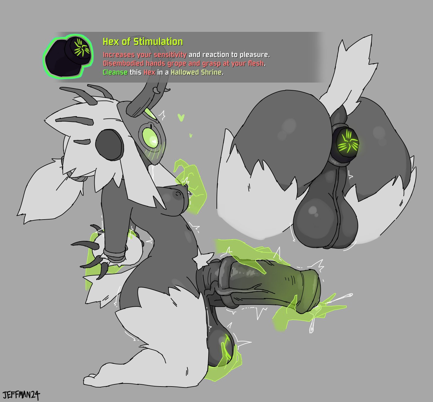 1futa, 2026, absurdly large cock, acolyte (risk of rain), anal plug, anthro, bead necklace, big penis, black body, blushing, claws, dickgirl, furry, futa sans pussy, futanari, gameplay mechanics, ghost, ghost hands, grabbing, green eyes, handjob, hi res, horns, horsecock, hung bottom, item description, jeffman24, mask, masked, masked female, medium breasts, multi eye, necklace, nipple stimulation, nkuhana (risk of rain), occult symbol, penis growth, ponytail, precum, restrained, restrained arms, risk of rain, risk of rain 2, spikes, sweating, tattoo, urethral, urethral fingering, urethral insertion, white fur, white hair, wrappings