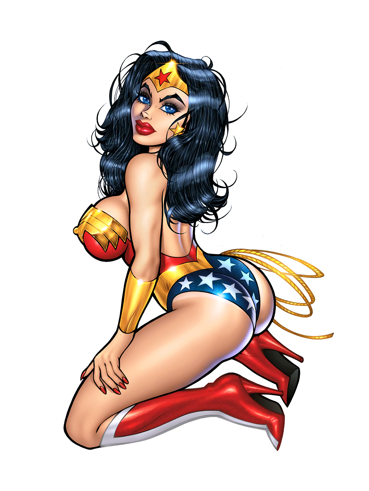 1girls, amazon, armando huerta, ass, bare shoulders, black hair, blue eyes, boots, bracelet, breasts, cleavage, colored, covered breasts, covered nipples, dc, dc comics, diana of themyscira, earrings, erect nipples, erect nipples under clothes, eyelashes, female, female only, high heel boots, high heels, high resolution, hips, jewelry, justice league, large breasts, lasso, lasso of truth, legs, leotard, lipstick, long hair, looking at viewer, makeup, nail polish, nipples, red boots, red shoes, shoes, sideboob, solo, superheroine, tagme, thigh boots, thighhighs, thighs, tiara, wonder woman, wonder woman (series)