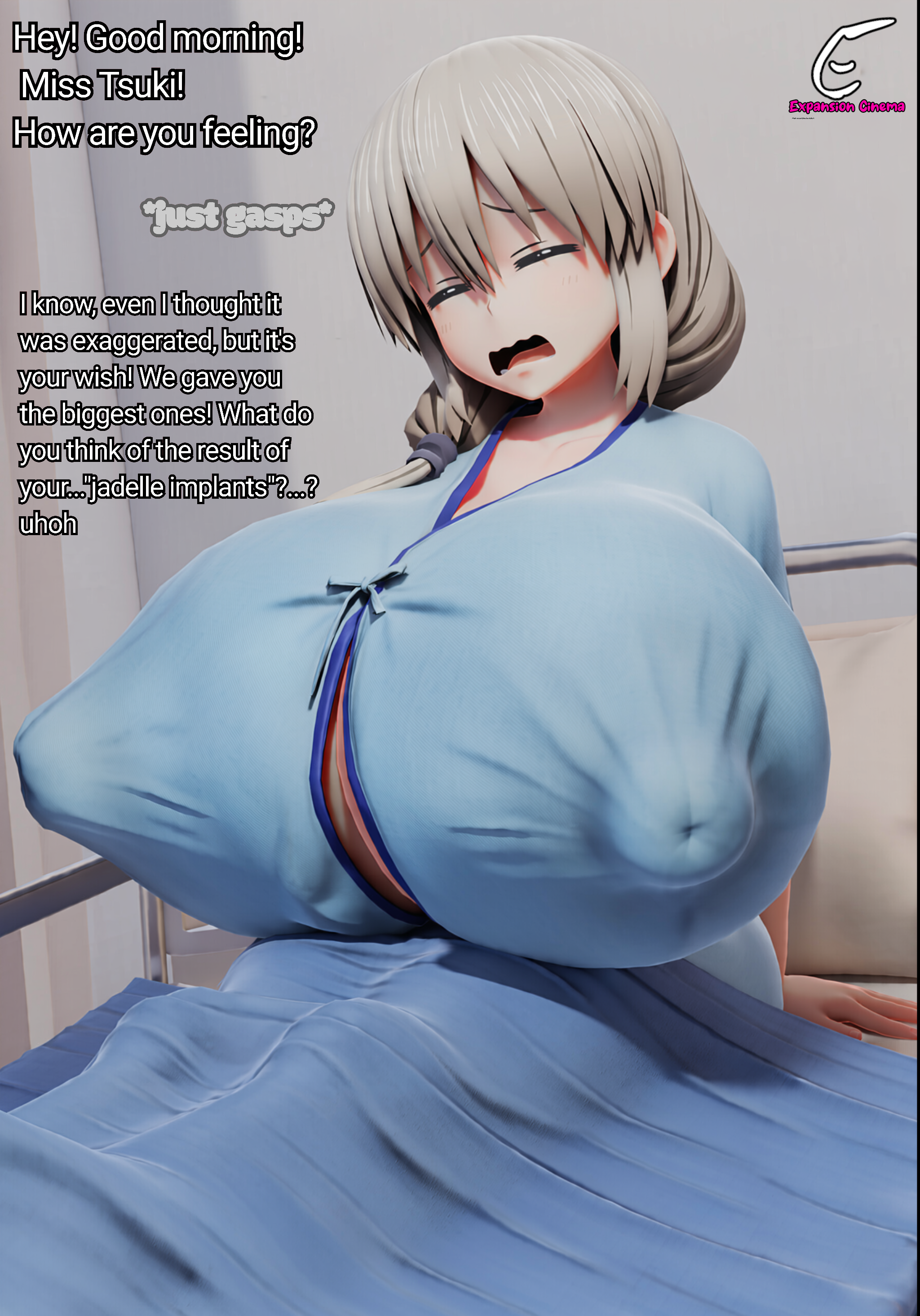 3d, 3d (artwork), 3d artwork, 3d render, body modification, breast expansion, breast implants, breasts, breasts bigger than head, breasts bigger than torso, breasts implants, expansion cinema, forced, forced growth, forced presentation, gigantic breasts, large marge, meme, modification, nipple bulge, nipples, nipples bigger than head, reference, reference image, shocked, shocked expression, shocked face, uzaki tsuki, uzaki-chan wa asobitai!