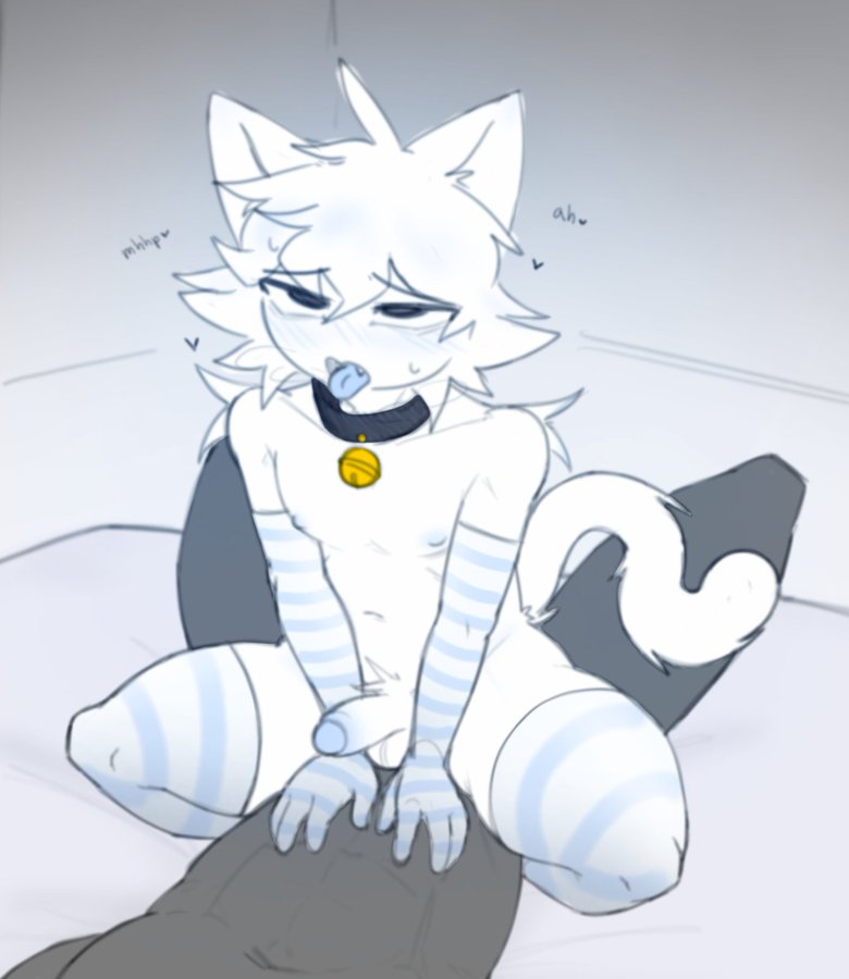 2d, anal, aueo 0000, catboy, collar, femboy, fukuro (character), gay, gay sex, image, male focus, riding, sex, thighhighs, unnamed character