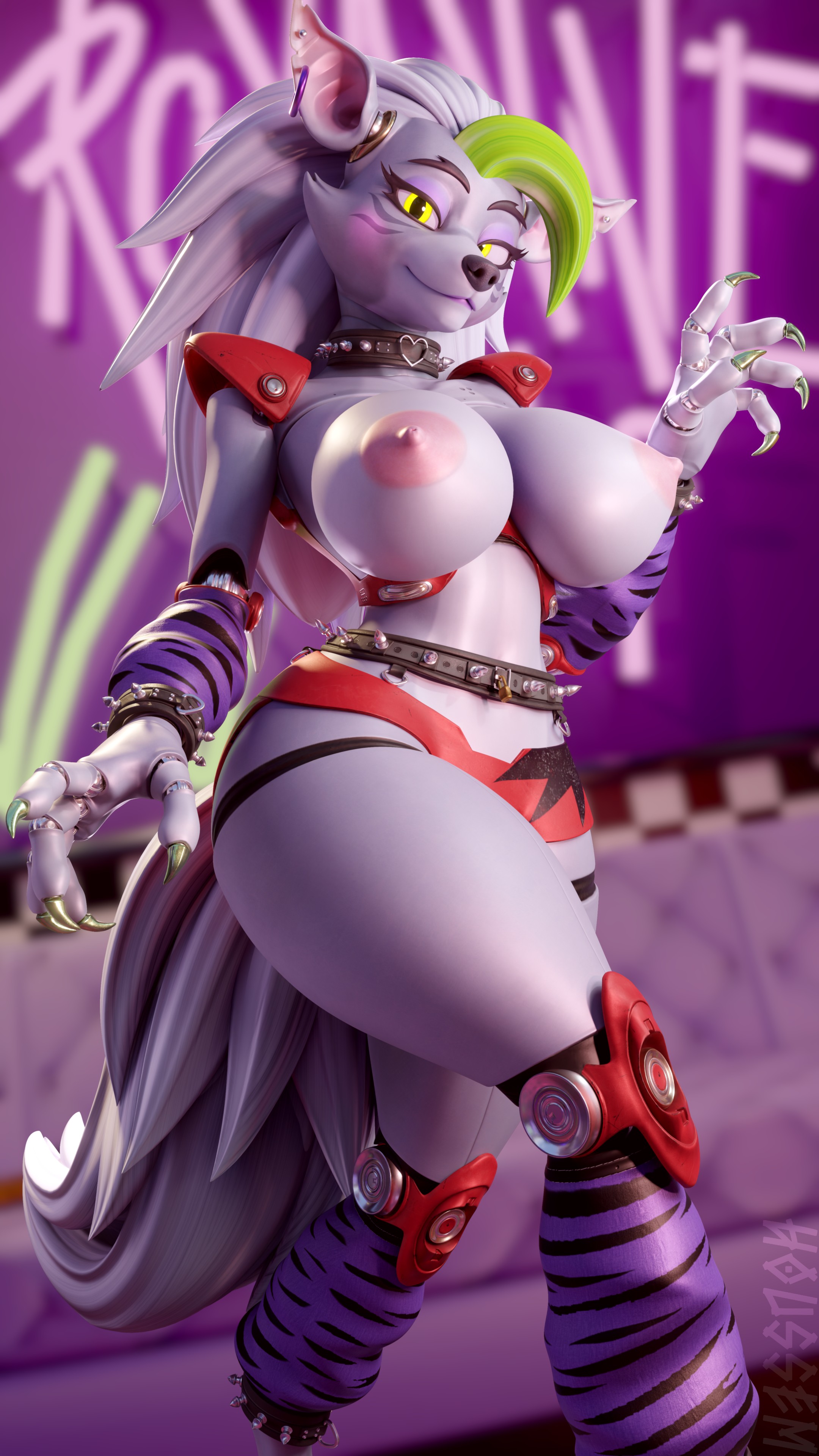 3d, anthro, breasts, female, five nights at freddy's, five nights at freddy's: security breach, furry, houssem, mayosplash (modeler), roxanne wolf (fnaf), roxanne wolf (mayosplash), solo