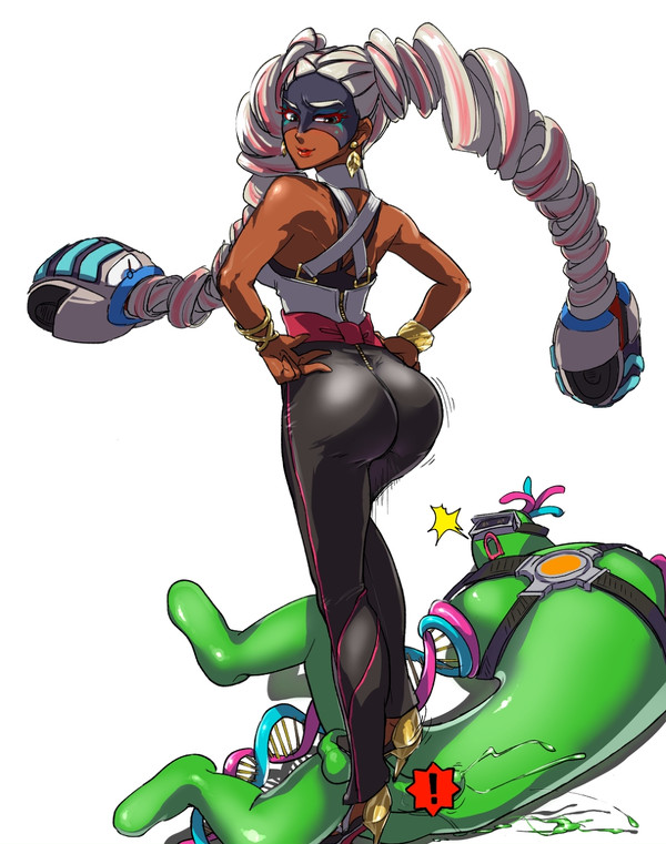 akatsu arms_(game) ass dark-skinned_female dark_skin high_heels nintendo straight_hair twintelle