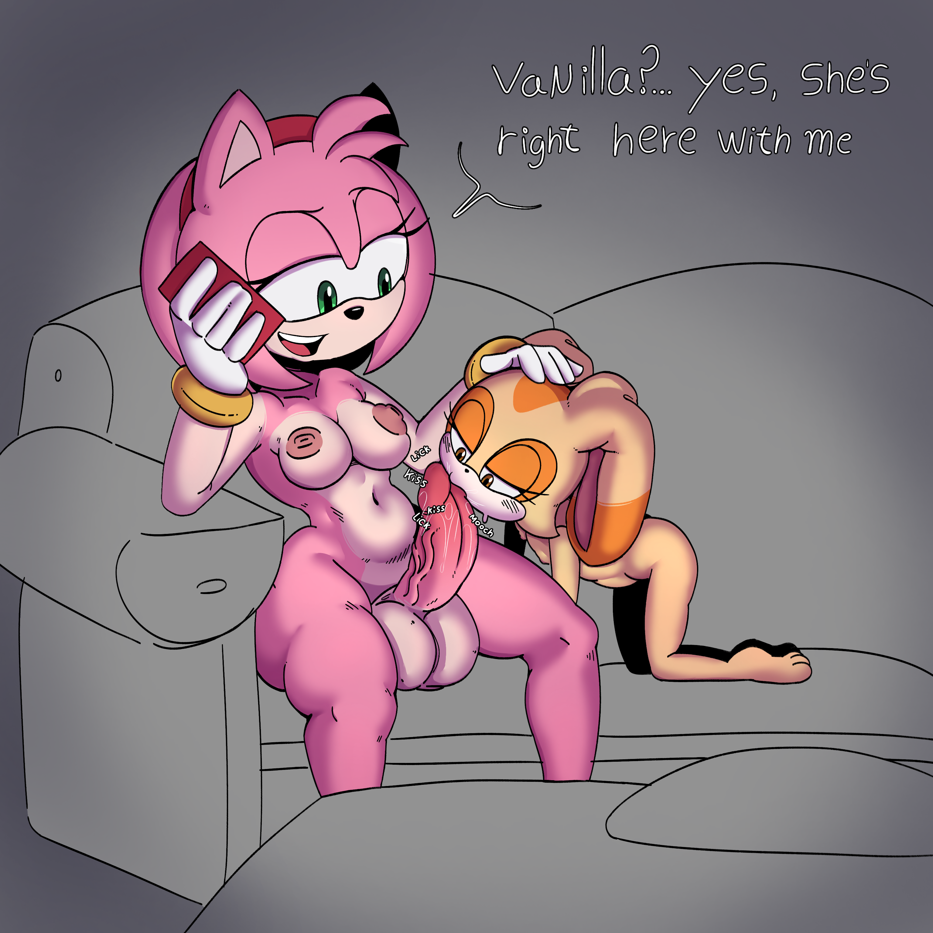 amy rose, anthro, anthro on anthro, anthro penetrated, anthro penetrating, anthro penetrating anthro, artist request, breasts, cream the rabbit, cub, female cub, futanari, mobian (species), sega, sonic (series), sonic the hedgehog (series), tagme
