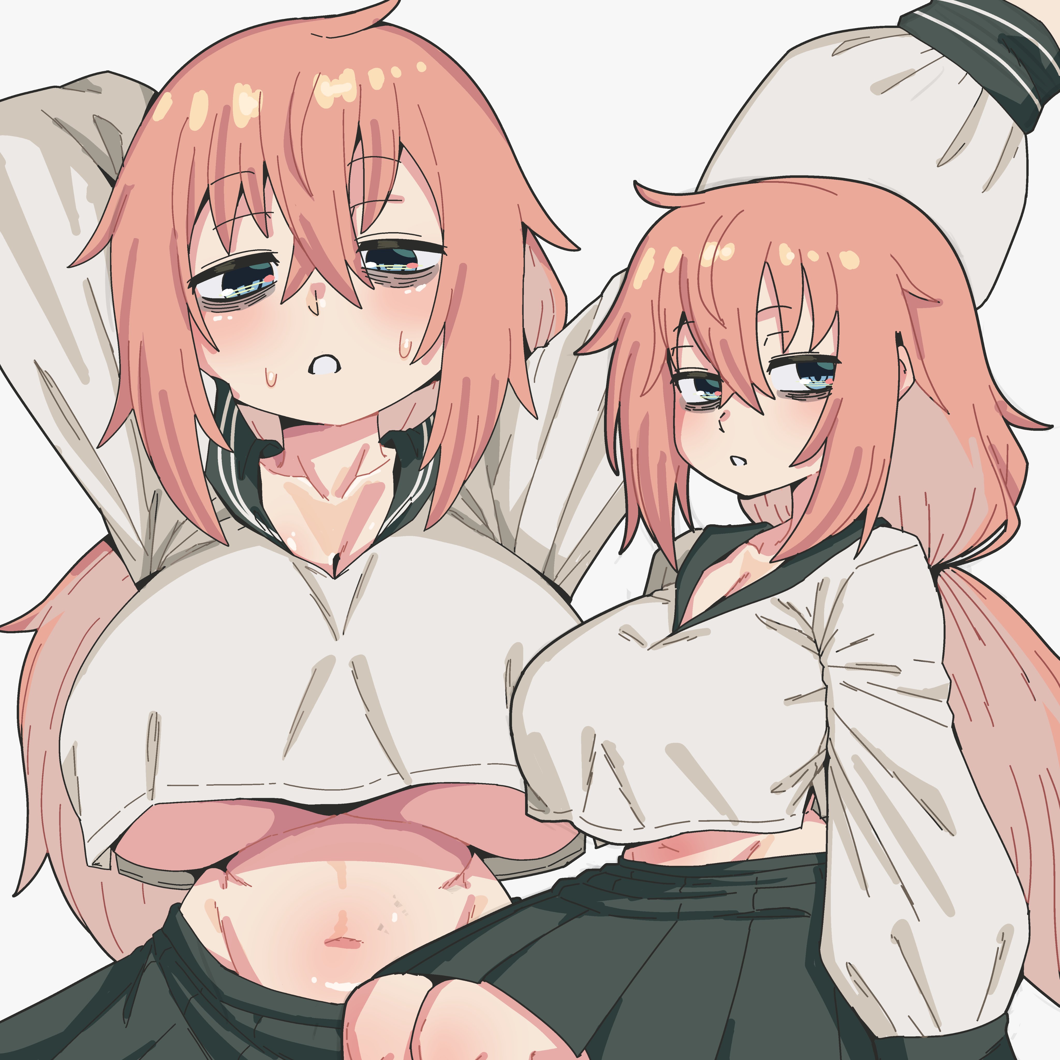 1girls, big areola, big ass, big nipples, blush, breasts bigger than head, exposed breasts, female focus, female only, huge breasts, michinoku komaro, no bra, ponytail, school uniform, seitokai nimo anawa aru!, shiny skin, short skirt, simmsy, sitting, skimpy, skimpy clothes, solo, solo female, solo focus, standing, sweatdrop, thick thighs, top heavy, tummy