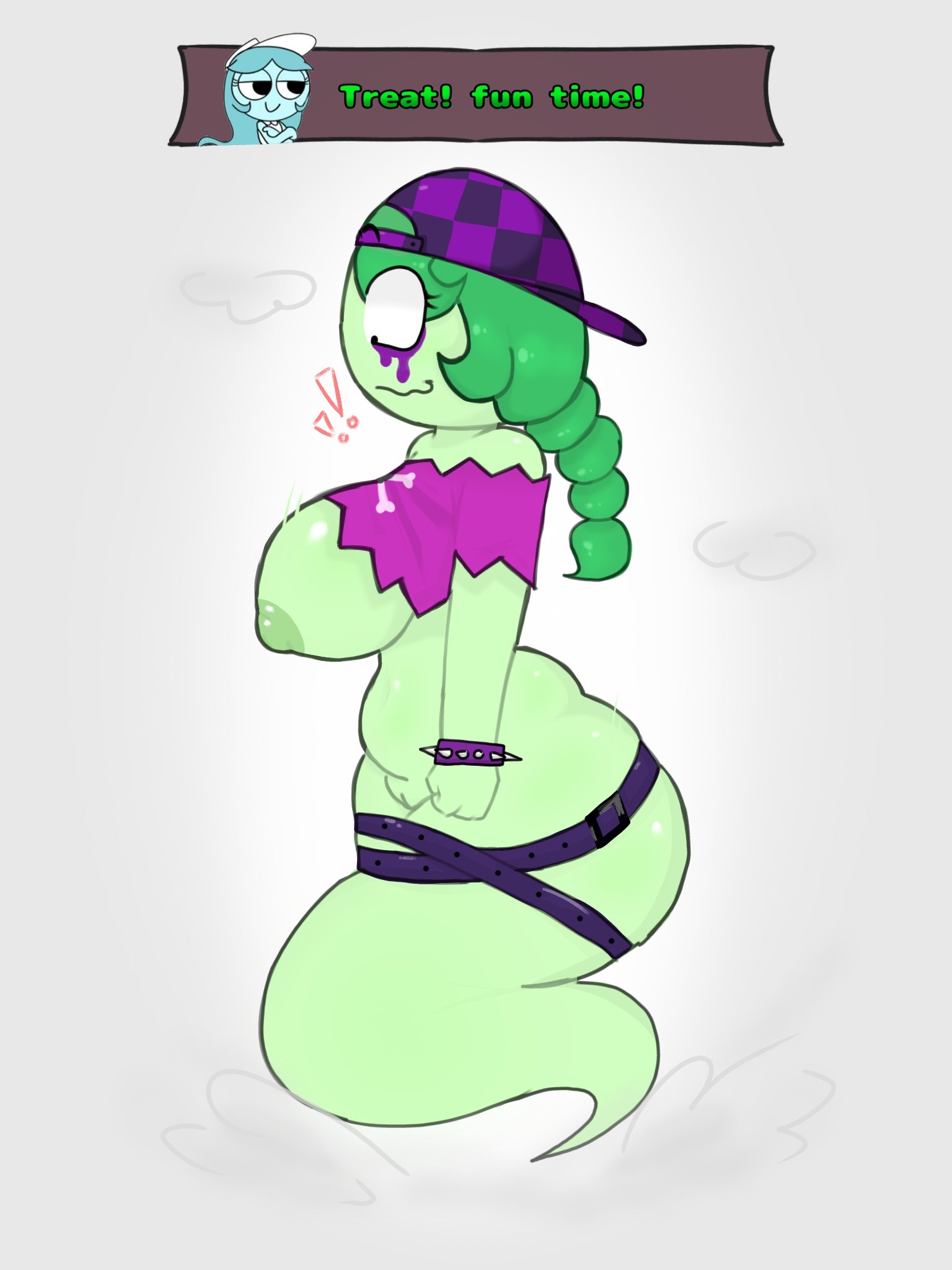1girls, 2020s, 2026, areolae, artist request, backwards baseball cap, big breasts, blushcrunch studio, breasts, breasts out, connie (dandy's world), dandy's world, dandys world, female, female only, ghost, ghost girl, hair, hat, innie pussy, looking down, pussy, roblox, shirt lift, solo, solo female, spiked bracelet, tagme