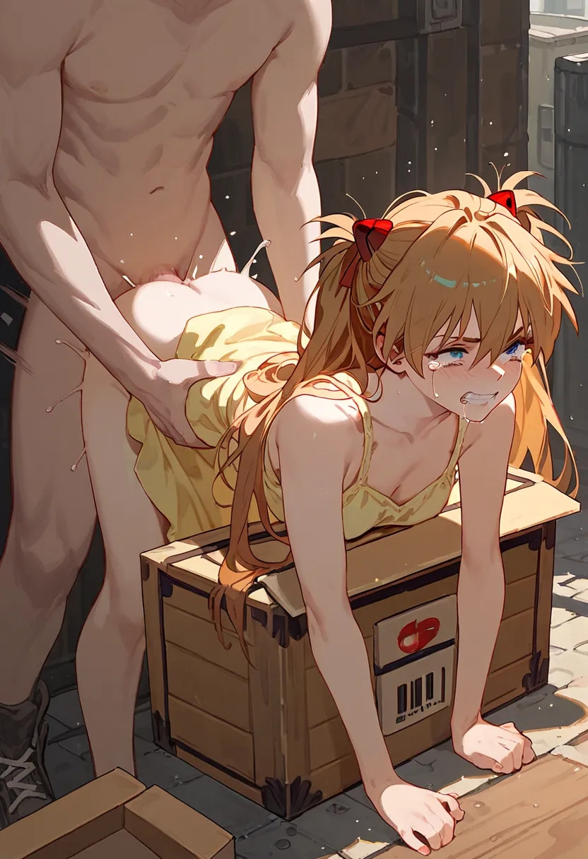 ai generated, alley, asuka langley sohryu, balls, balls deep, bent over, clenched teeth, crying, cum in pussy, female, forced, impregnation, male, morpholi, neon genesis evangelion, pussy, rape, red hair, sex, straight, tagme, tears, unwanted creampie, yellow dress