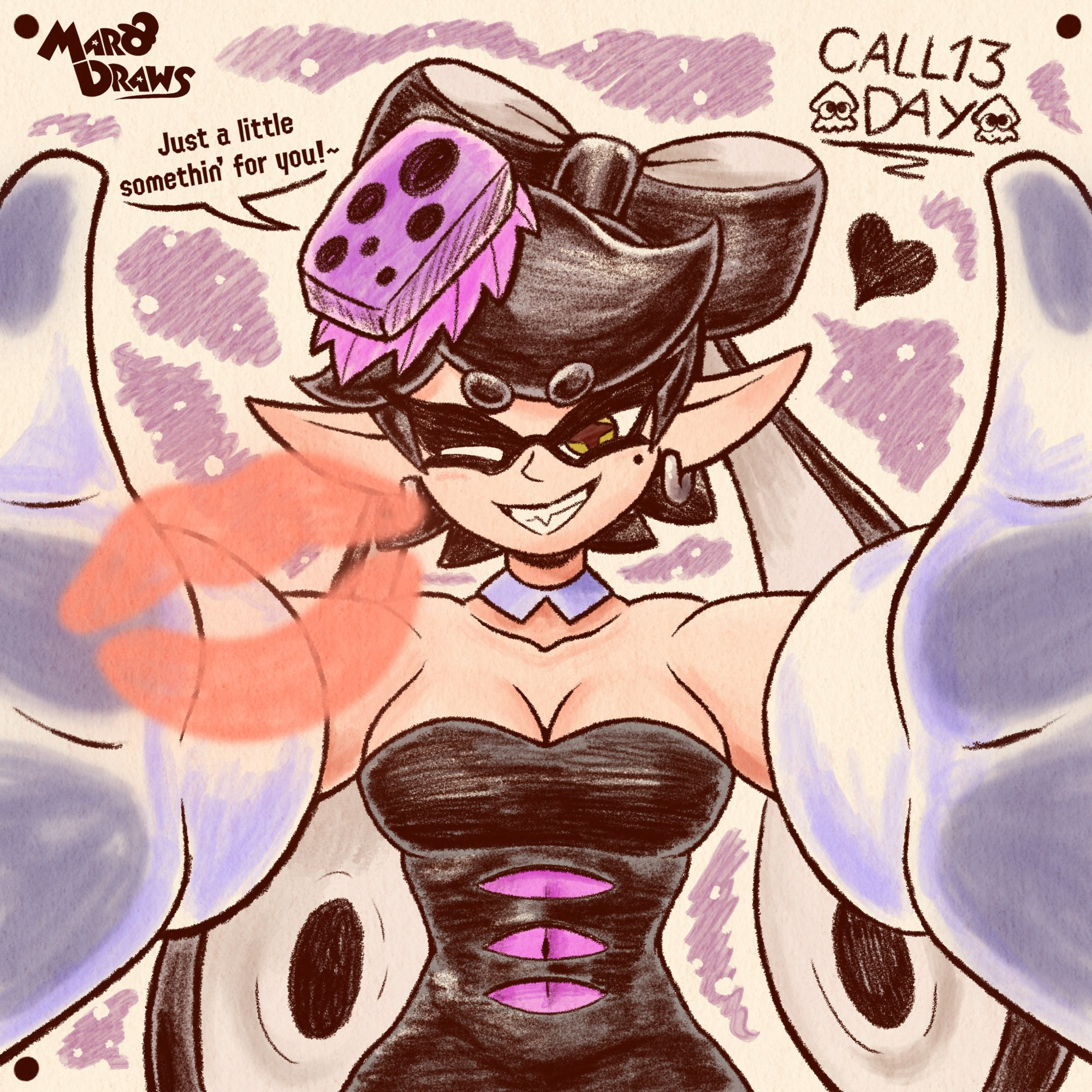 + +, 1girls, after kiss, bare shoulders, breasts, callie (splatoon), cleavage, female, female only, gloves, heart, inkling, inkling girl, large breasts, lipstick mark, long hair, marodraws, mole, mole under eye, nintendo, one eye closed, pointy ears, pov, sleeveless, splatoon, splatoon (series), squid sisters, teeth, tentacle hair, twintails, wholesome, yellow eyes