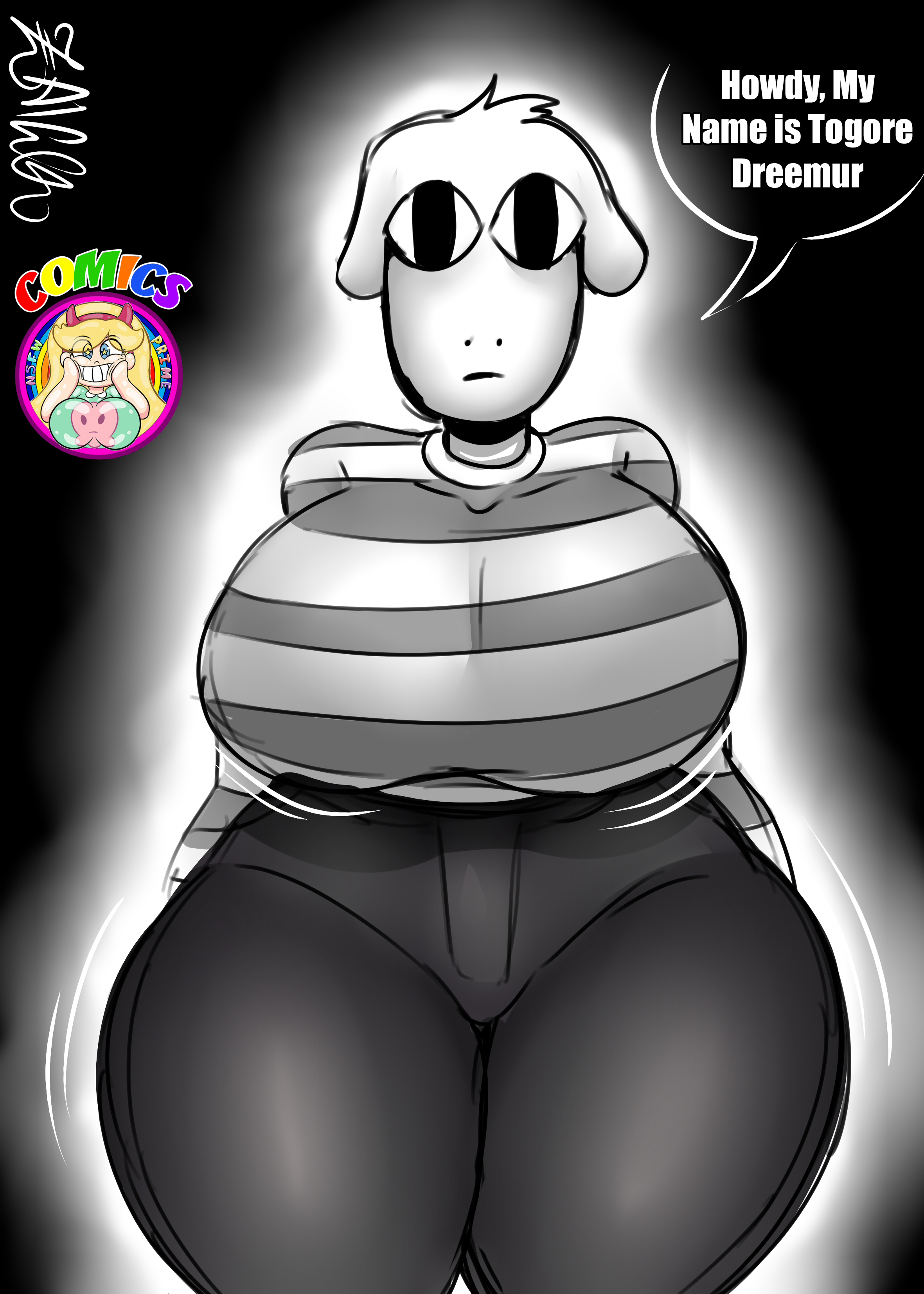 big breasts, breasts, busty, deltarune, female, genderswap, rule 63, thick thighs, togore dreemurr, undertale (10th anniversary stream), undertale (series)