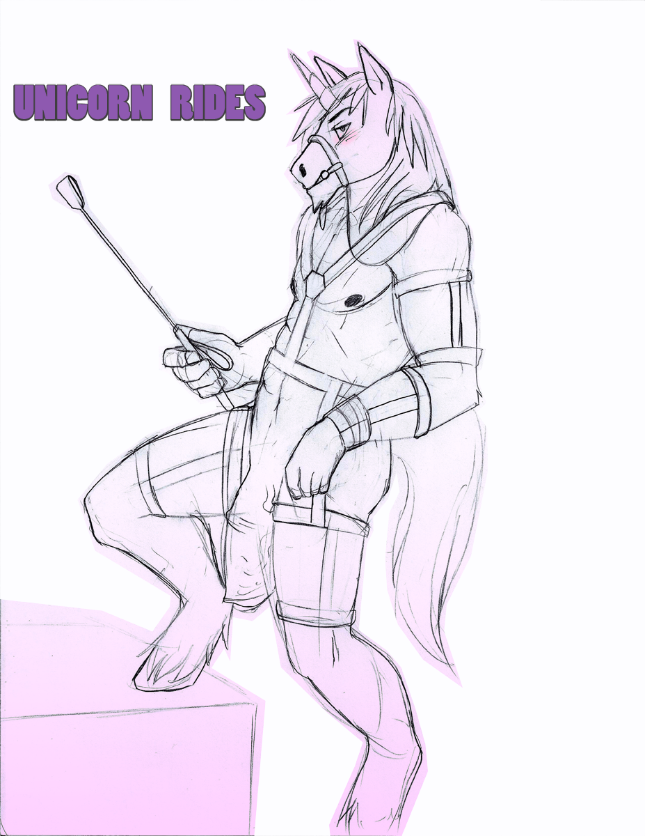 animal_genitalia animal_penis anthro blush bridle equid equine equine_genitalia equine_penis genitals half-erect harness harness_only hi_res hooves horn humor lloyd_(stufferzz) looking_at_viewer male mammal medial_ring muscular mythological_creature mythological_equine mythology nipples nude penis riding_crop simple_background solo standing stufferzz tail text unicorn unicorn_horn vein veiny_penis whip white_background