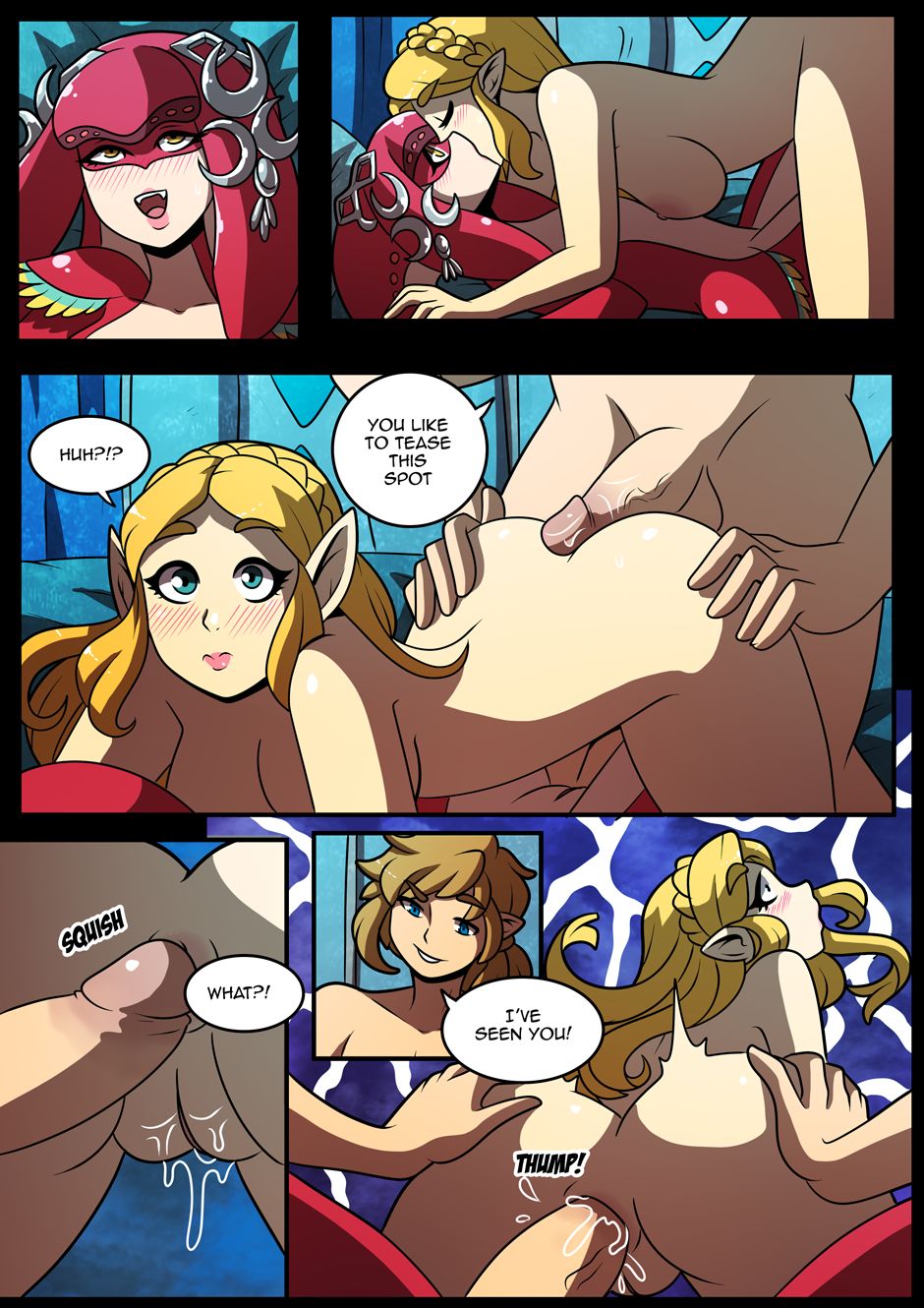 1boy, 2d, 2girls, anal, anal sex, bisexual, bisexual female, blonde hair, blue eyes, blushing, breasts, breath of the wild, comic, comic page, english text, female, female/female, ffm threesome, kinkymation, kissing, lesbian, lesbian kiss, link, link (breath of the wild), male, mipha, mouth open, nintendo, nipples, nude, penis, princess domain (comic), princess zelda, pussy, tagme, text, the legend of zelda, threesome, uncensored, white skin, wholesome, yellow eyes, zelda (breath of the wild)