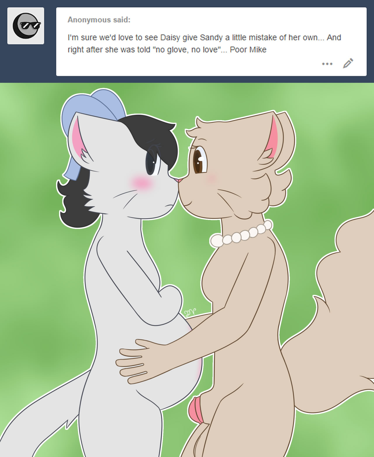 anthro balls bittersweet_candy_bowl black_hair breasts daisy_(bcb) dawnvula dickgirl duo feline female fur hair hug intersex jewelry mammal necklace nude penis pregnant ribbons sandy_(bcb) teenager webcomic young yuri