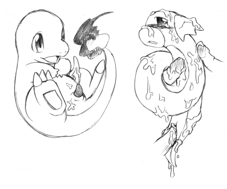 charmander dratini furry furry_only interspecies male male_only monochrome multiple_males nelly nintendo pokémon_(species) pokemon pokemon_rgby yaoi