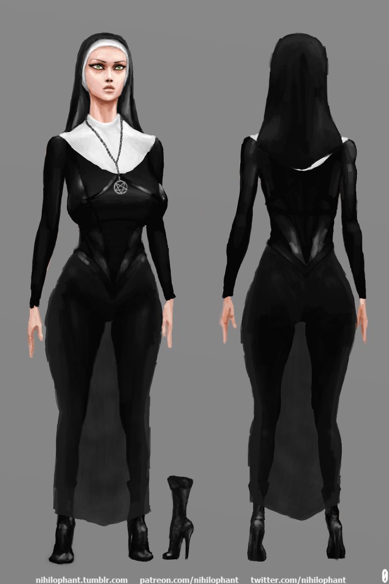 female full-length_portrait full_length model_sheet nihilophant nun skirt solo standing