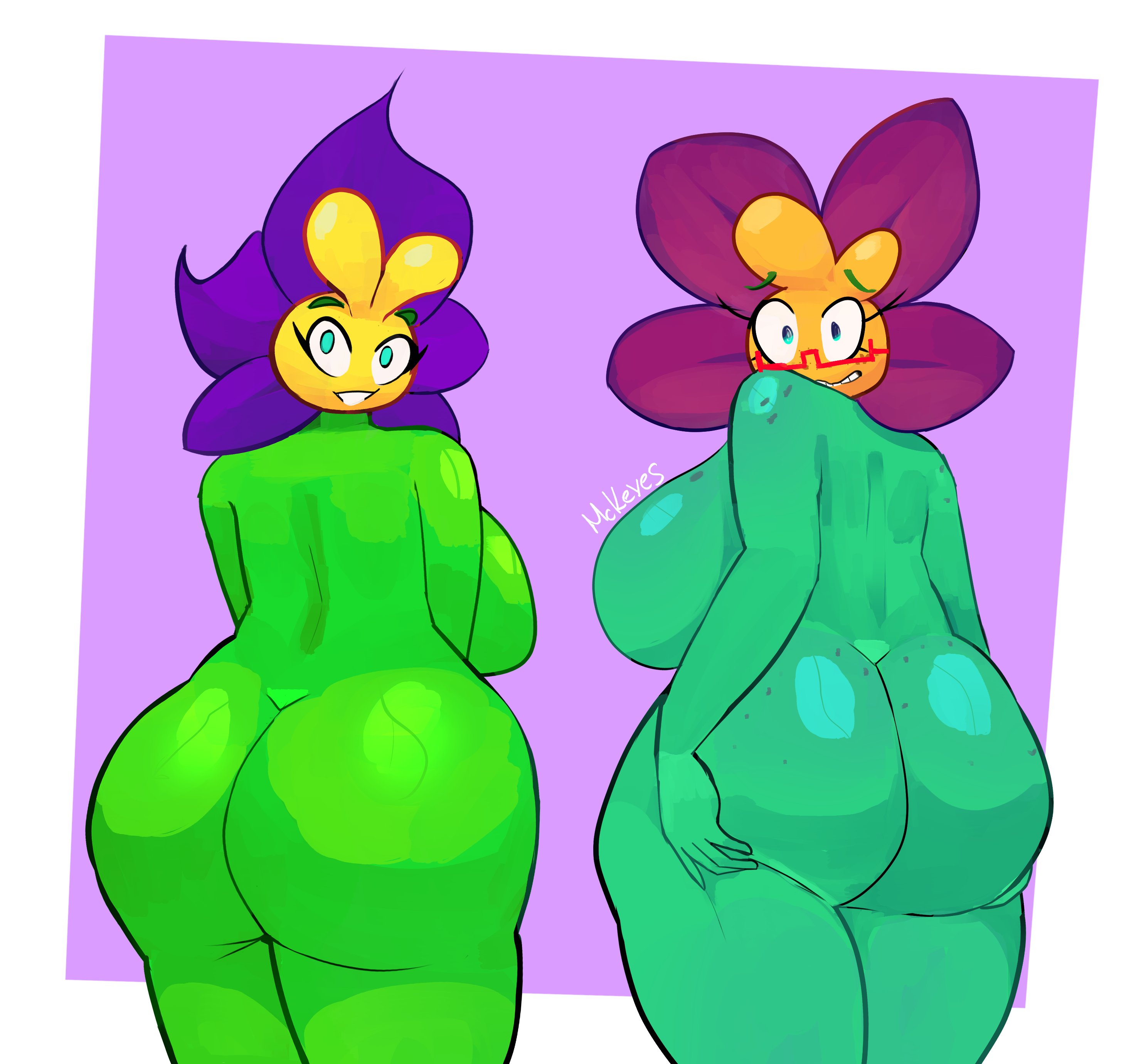 1girls, 2girls, anthro, anthrofied, ass, ass focus, breasts, extravasins, female, flora fauna, lily (mckeyes), mckeyes, plant, plant girl, plant humanoid, plantie, plants vs zombies, plants vs. zombies, popcap games, pussy, shrinking violet (pvz)