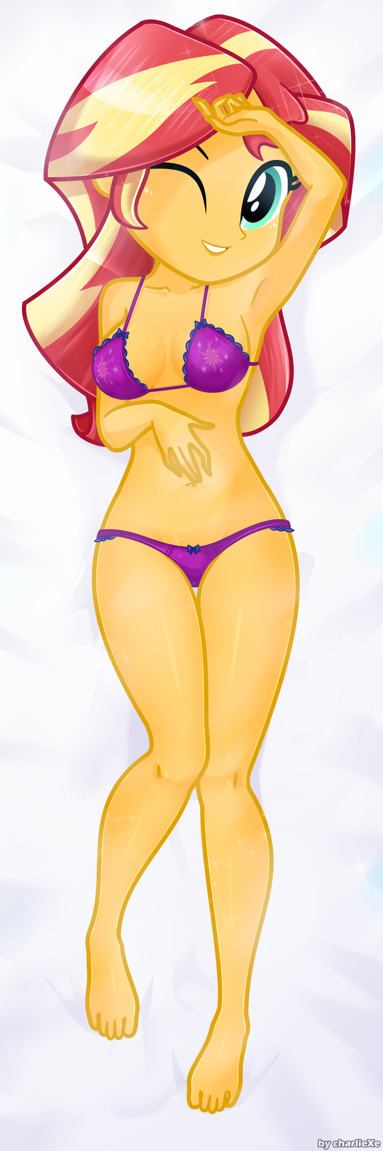 bra, charliexe, dakimakura design, equestria girls, female, friendship is magic, looking at viewer, my little pony, panties, solo, sunset shimmer