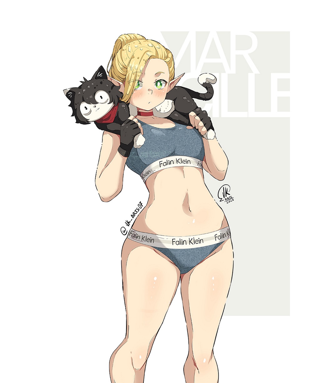 1girls, adult, adult female, anime, anime character, bare arms, bare belly, bare chest, bare hips, bare knees, bare legs, bare midriff, bare navel, bare shoulders, bare skin, bare thighs, belly, belly button, blonde eyebrows, blonde female, blonde hair, blonde-haired female, breasts, choker, collarbone, dungeon meshi, elf, elf ear, elf ears, elf female, elf girl, exposed arms, exposed belly, exposed chest, exposed hips, exposed legs, exposed midriff, exposed navel, exposed shoulders, exposed skin, exposed thighs, fanart, female, female focus, female only, fingers, green eyes, green-eyed female, groin, hair over one eye, half naked, half nude, high resolution, highres, hourglass figure, izutsumi, jk arts07, knees, lean figure, long hair, looking at viewer, marcille donato, mature, mature female, midriff, naked, naked female, naked woman, narrow waist, navel, nude, nude female, nudity, parted bangs, pointy ears, semi nude, shoulders, simple background, slender body, slender waist, slim waist, solo, sports bra, sportswear, standing, studio trigger, thick thighs, thighs, upper body, white background, white pupils, wide hips