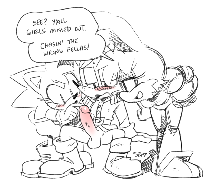 2017 amy_rose anthro antoine_d'coolette balls bunnie_rabbot canine coyote english_text erection female group hedgehog lagomorph male mammal penis rabbit skinbark sonic_(series) sonic_the_hedgehog_(archie) sonic_the_hedgehog_(comics) text