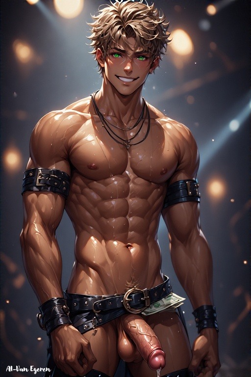 abs ai_generated balls ballsack biceps bicolored_hair club cum cum_drip erect_penis erection leather leather_clothing leather_straps lights male male_only muscles muscular muscular_arms muscular_male muscular_thighs naked naked_male nude nude_male nudity pecs pectorals penis six_pack solo solo_male stripper tan_body tan_skin tanned_body tanned_male triceps veins veiny_penis
