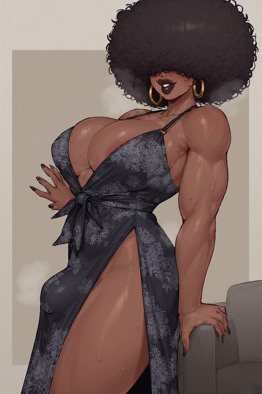afro, ai generated, armpit hair, balls, bathrobe, bathrobe only, belly, belly button, big penis, breasts, charlotte (tomioman), cock, covered eyes, dark nipples, dark penis, dark skin, dark-skinned female, dark-skinned futa, dominant, dominant female, ebony, female, futa only, futanari, golden earrings, intersex, jewelry, larger female, muscular, muscular female, naked, naked female, naked futa, nipples, penis, penis out, pubes, pubic hair, puffy nipples, robe, robe only, saggy balls, saggy boobs, saggy breasts, steamy, steamy breath, steamy penis