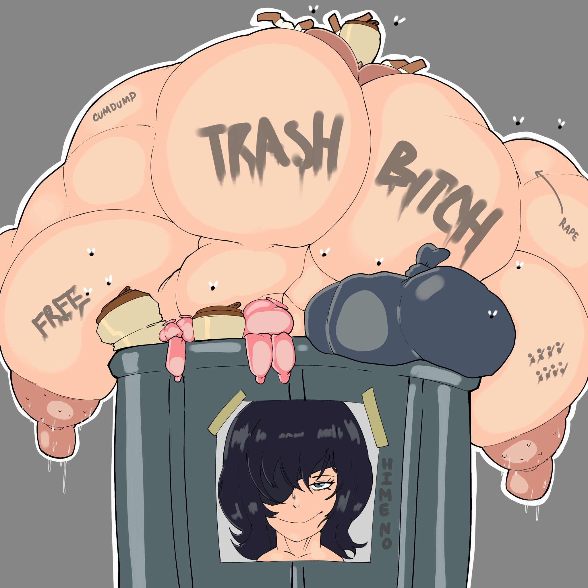 1girls, areolae, ass, big ass, big breasts, big nipples, breasts, chainsaw man, cigarette, cigarettes, coffee cup, condom, condoms, cumdump, cumdumpster, dark hair, eyepatch, female, flies, flies for smell, garbage, himeno (chainsaw man), huge breasts, huge tits, hyper, hyper breasts, large ass, large breasts, large tits, left in dumpster, miyisperea, naked, naked female, nipples, pink condom, pink condoms, raped, raped female, sweat, sweaty areola, sweaty nipples, tagme, tits, trash bag, trash can, used, used like a toy, writing on ass, writing on body, writing on breasts, writing on butt