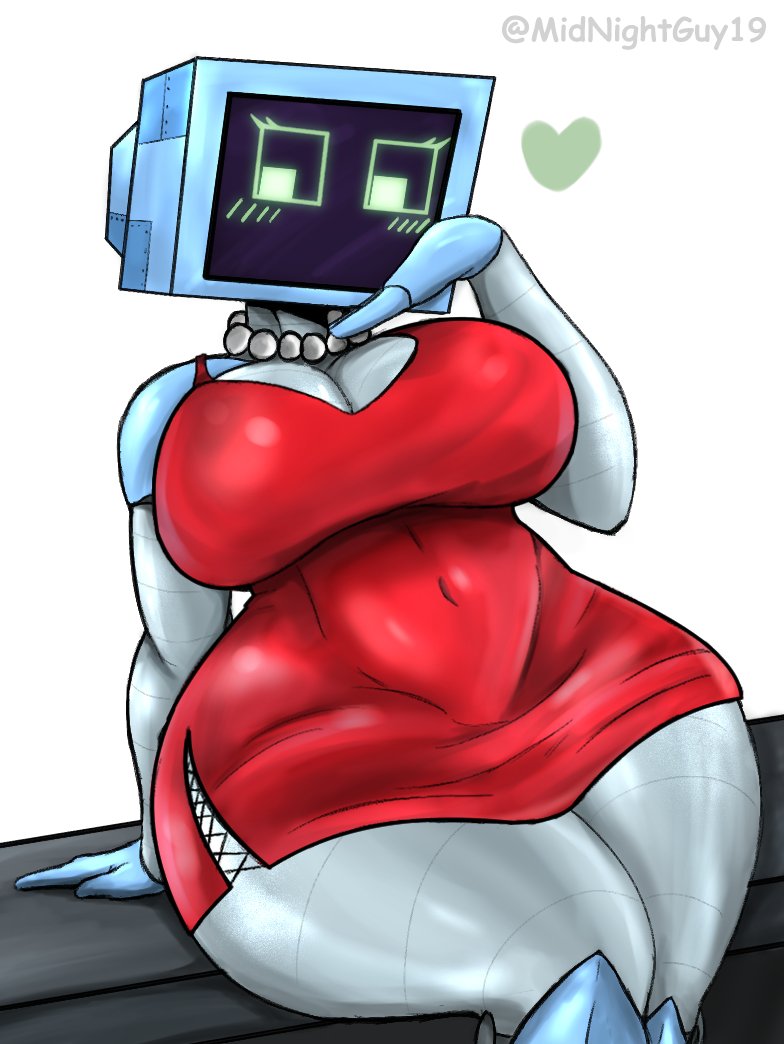 1girls, 1robot, artist name, big breasts, big thighs, blush, breasts, cleavage, clothed, clothing, computer head, dress, enormous breasts, enormous thighs, female, female only, gigantic breasts, gigantic thighs, huge breasts, huge thighs, humanoid, humanoid robot, karen plankton, large breasts, large thighs, looking at viewer, machine, massive breasts, massive thighs, midnightguy19, nickelodeon, pearl necklace, red dress, robot, robot female, robot girl, screen face, sitting, solo, solo female, solo focus, spongebob squarepants, thick thighs, tv head, tv screen, voluptuous, voluptuous female, white background, wide hips