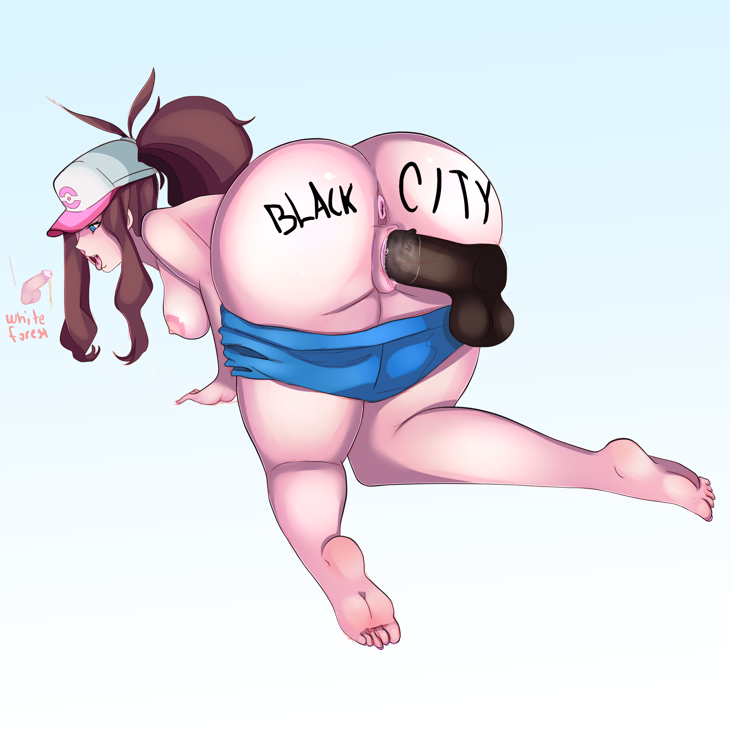 1girls, ass, black city, body writing, dark skin, dark-skinned male, female, hilda (pokemon), huge ass, huge cock, interracial, jontxu, light skin, light-skinned female, male, pale skin, pale-skinned female, penis, pokemon, pokemon bw, premature ejaculation, pussy, raceplay, small penis, small penis humiliation, solo focus, text, white forest