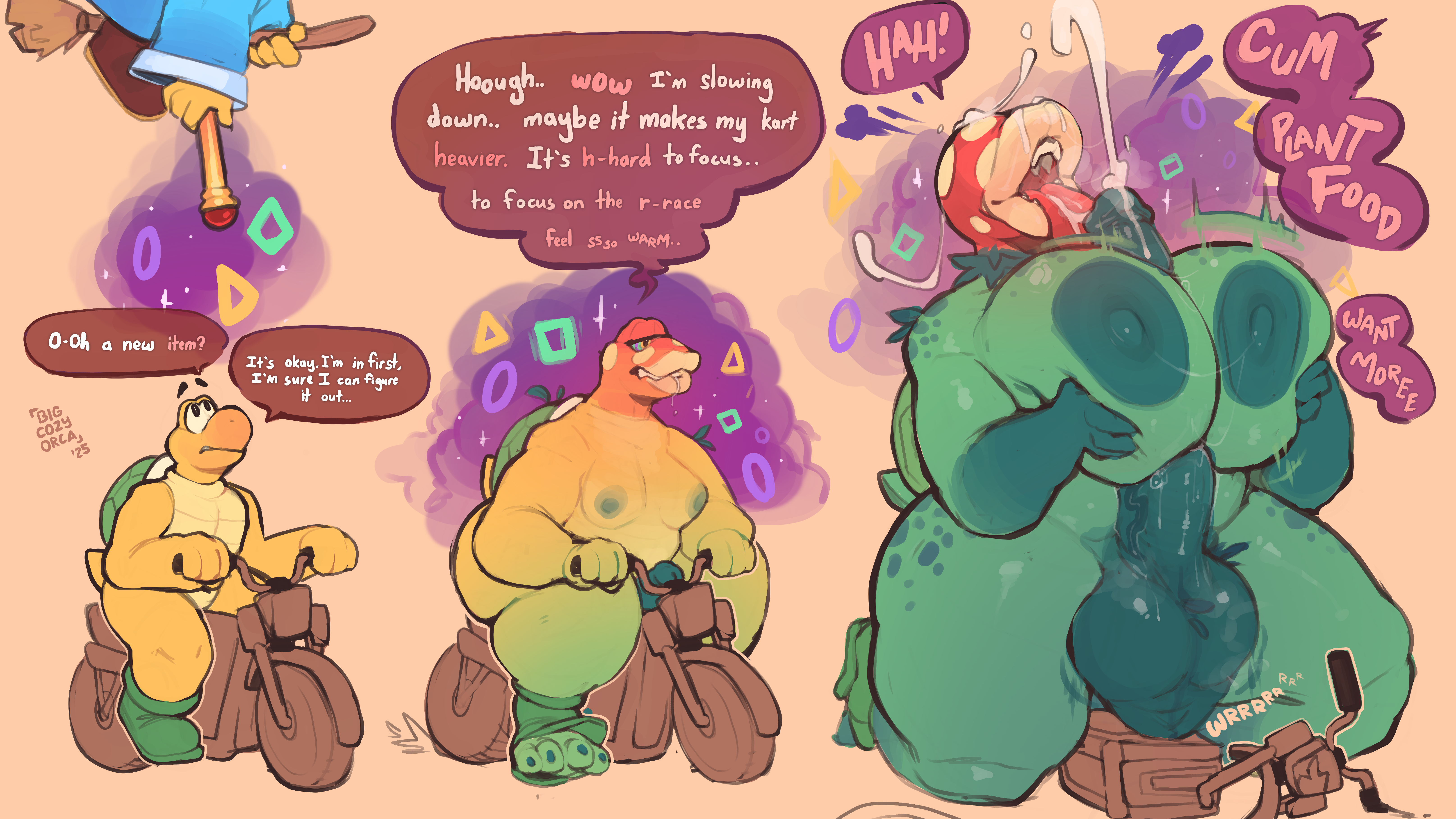 2025, ass, autopaizuri, big ass, big breasts, big penis, bigcozyorca, breasts, female, futanari, hypnosis, hypnotic eyes, intersex, kamek, koopa troopa, male, mario (series), mario kart, mario kart world, mtf transformation, mtg transformation, nintendo, penis, piranha plant, plant, plant girl, tagme, transformation, transformation sequence