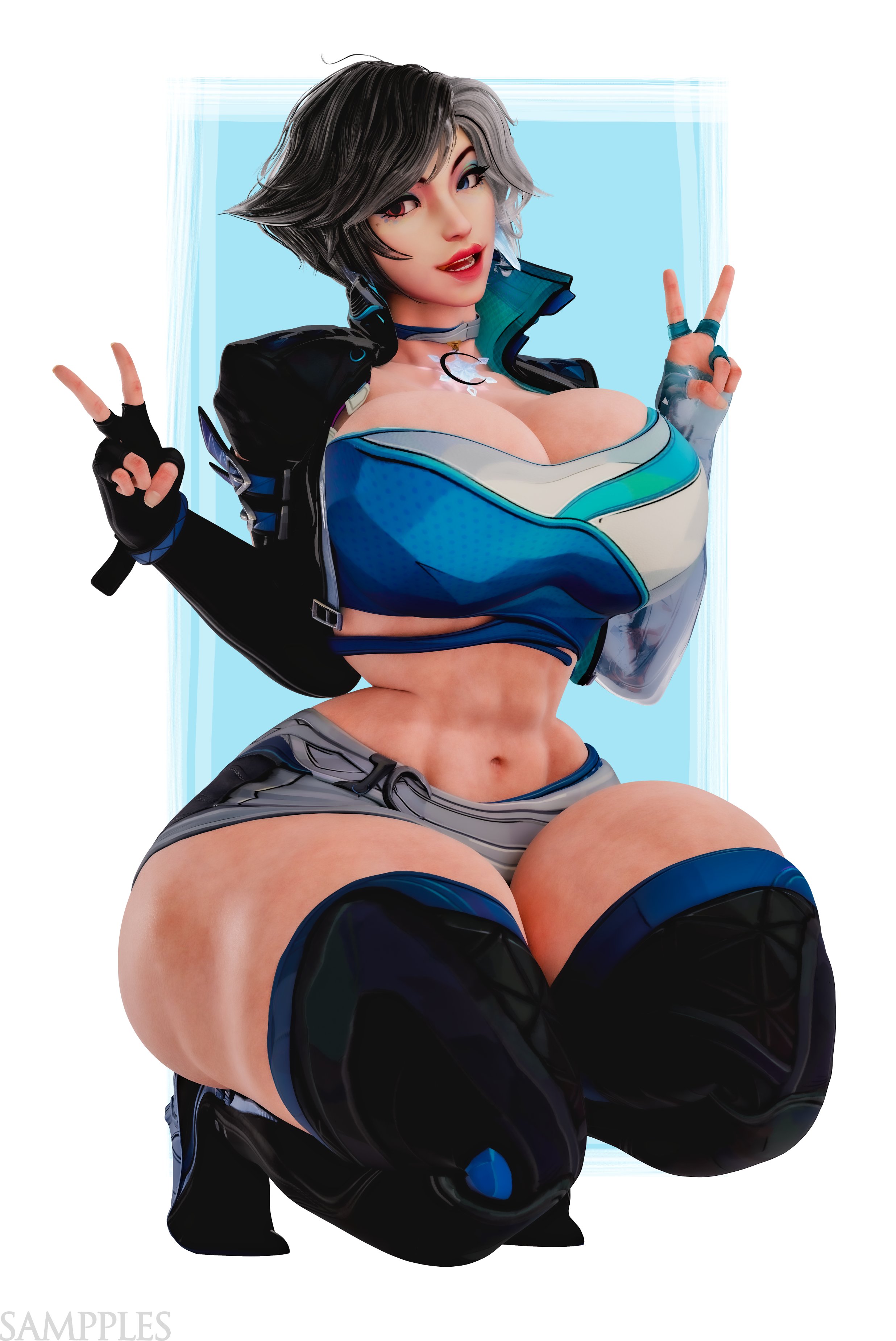 1girls, 3d, arms behind head, arms up, ass, big ass, big breasts, breasts, breasts bigger than head, female, female only, huge breasts, luna snow, luna snow (marvel rivals), marvel, marvel comics, marvel rivals, sampples, thick thighs