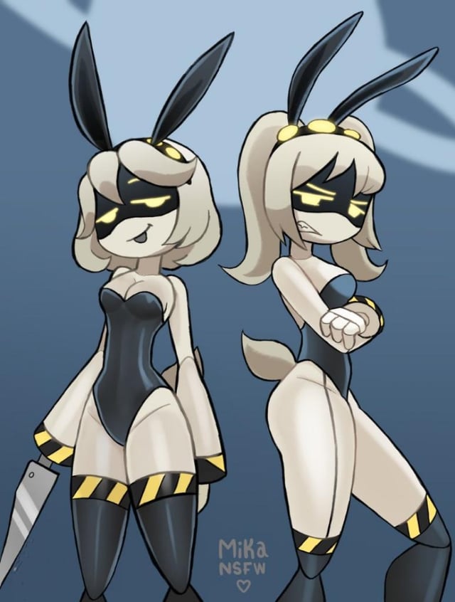 2girls bunny_ears bunnysuit female female_only furry_murder_drone j_(murder_drones) mikansfw murder_drones tagme v_(murder_drones)
