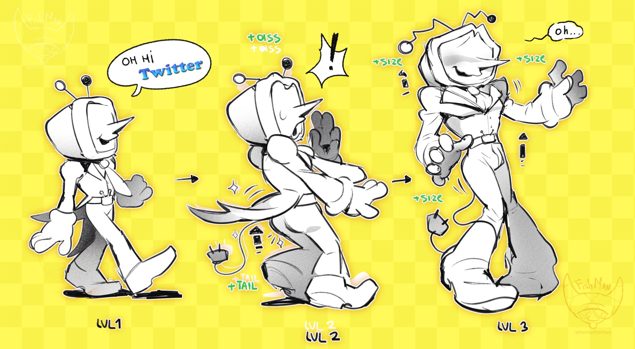 1boy, 2025, ass growth, bimbofication, deltarune, deltarune chapter 3, digital drawing (artwork), digital media (artwork), electric plug, english text, growing, growth, growth sequence, helpless, male, male only, pointy nose, shocked, shocked expression, solo, solo male, surprise, surprised, surprised expression, surprised face, tail growth, tenna (deltarune), text, transformation