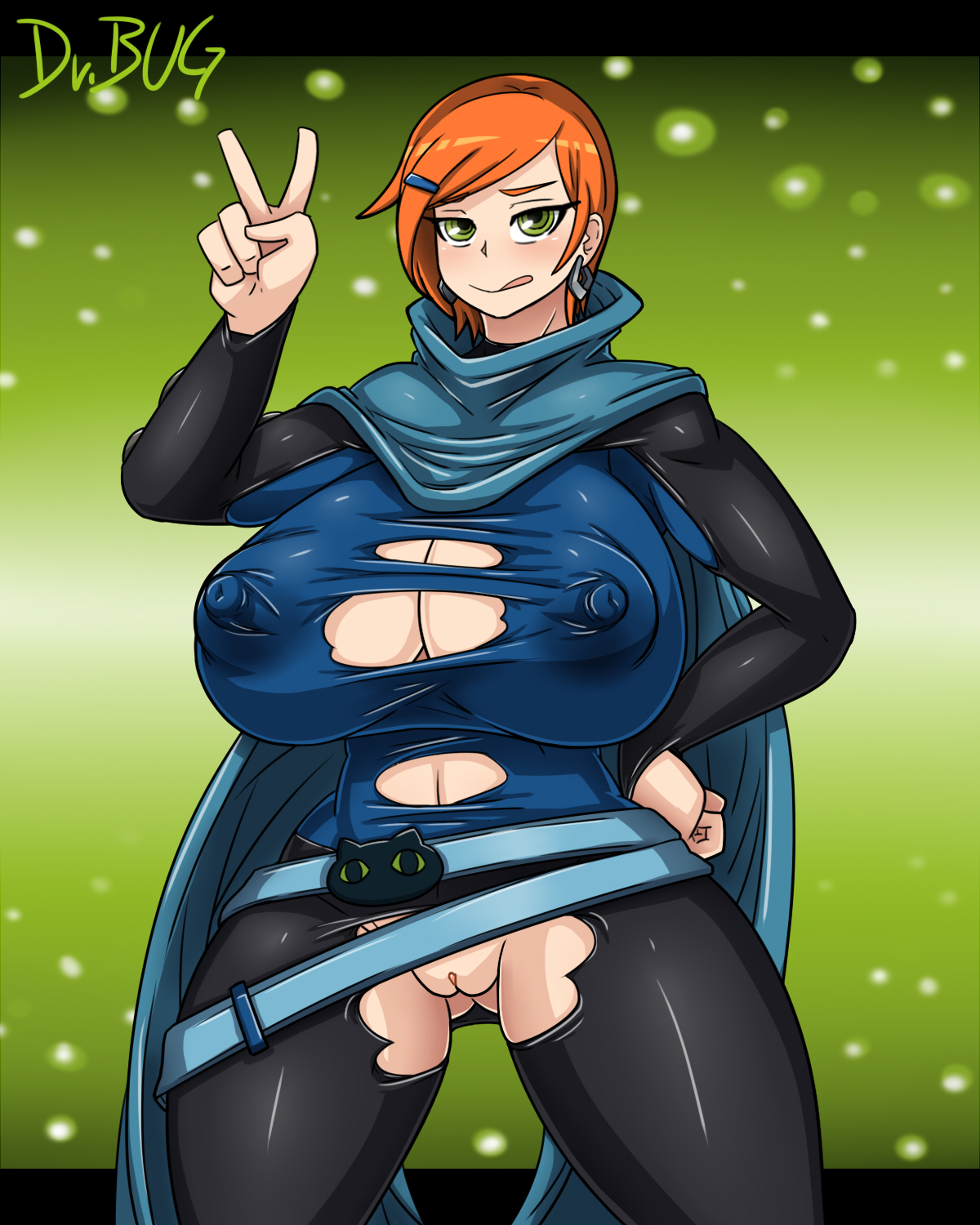 1girls, alternate version available, ben 10, ben 10 (classic), breast expansion, breast growth, breast growth (enlargement), breasts, cameltoe, cleavage, curvy, dr.bug, erect nipples, female, future gwen, future gwen (ben 10,000), green eyes, gwen tennyson, gwen tennyson (classic), huge areolae, huge breasts, huge nipples, nipples, orange hair, puffy nipples, pussy, red hair, short hair, thick thighs, tight clothing, voluptuous, wide hips