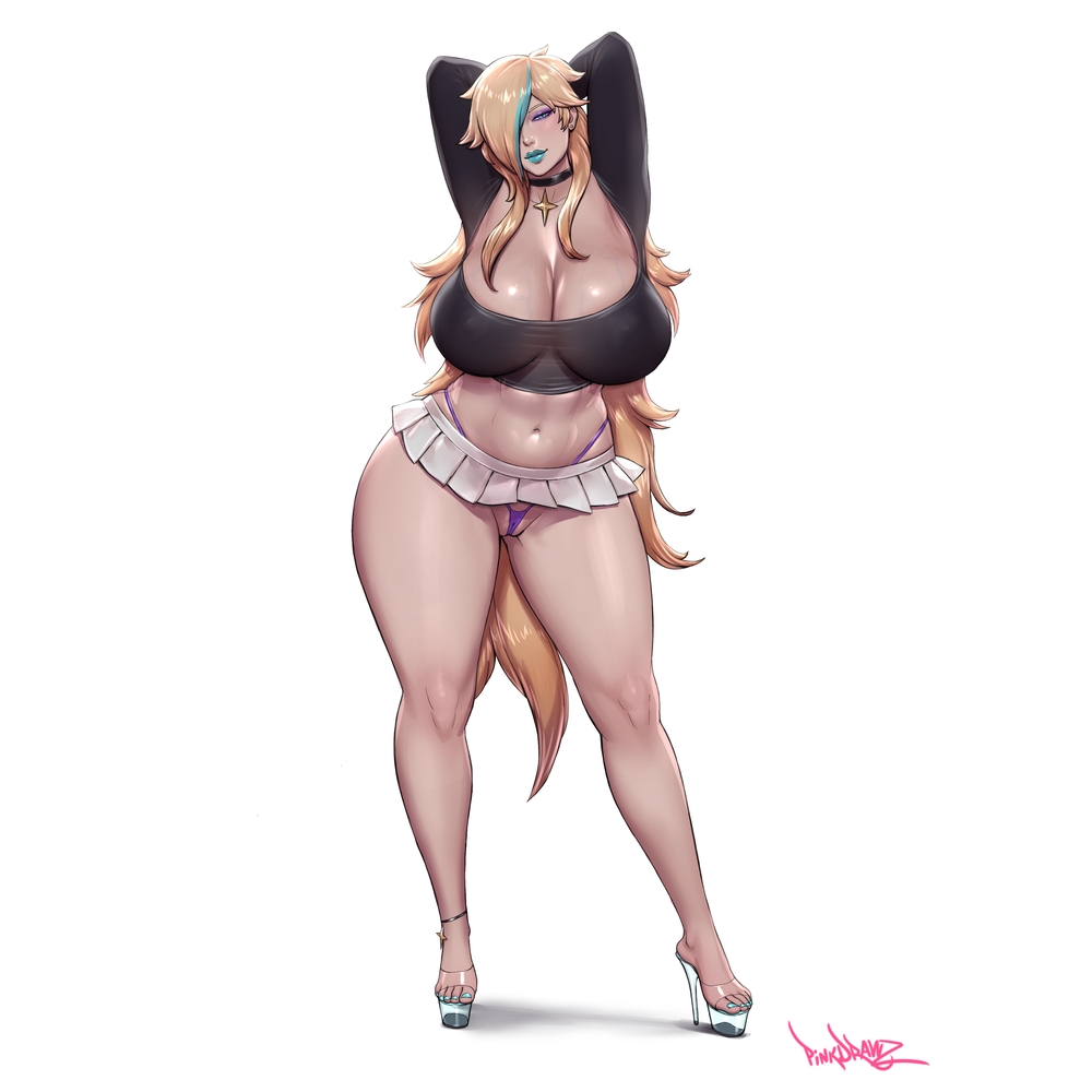 1girls, bimbo, breasts, female, female only, gigantic breasts, high heels, huge breasts, human, pinkdrawz, platform heels, princess rosalina, revealing clothes, see-through, thick thighs, voluptuous, wide hips