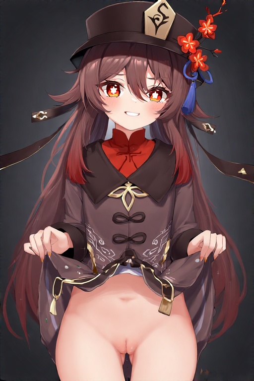 ai generated, exposed pussy, female, female only, genshin impact, hu tao (genshin impact), pussy, showing pussy, zenox31