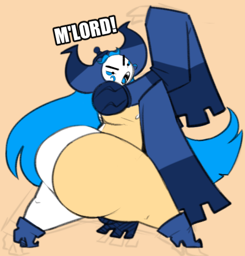 black_eyes blue_hair blue_tongue charlemagne_(dongwongtang) dongwongtang gigantic_ass long_hair male male_shortstack nipples shortstack side_view teapot_(body_type) thick_thighs tongue white_skin