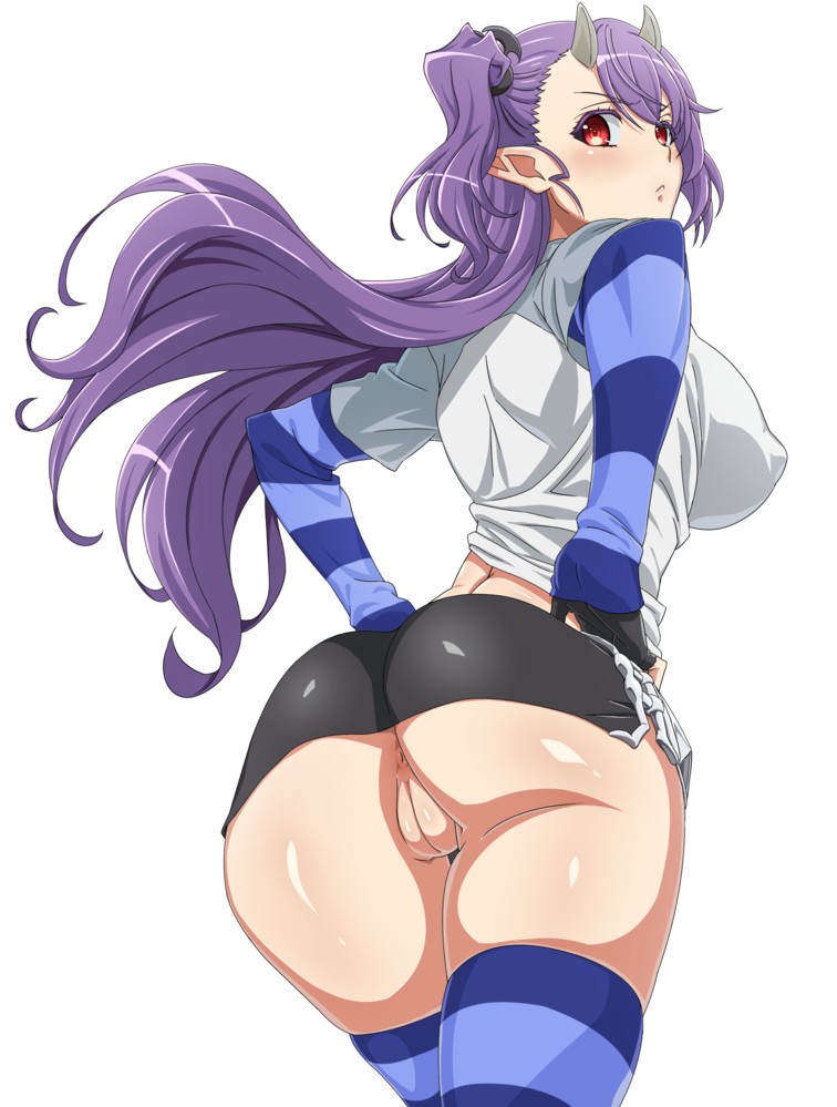 angry anus ass blush breasts clothed demon_girl demon_horns fanart horns leviathan_(nanatsu_no_taizai) long_hair looking_back monster_girl nipples no_panties pointy_ears purple_hair pussy red_eyes sin_nanatsu_no_taizai skirt