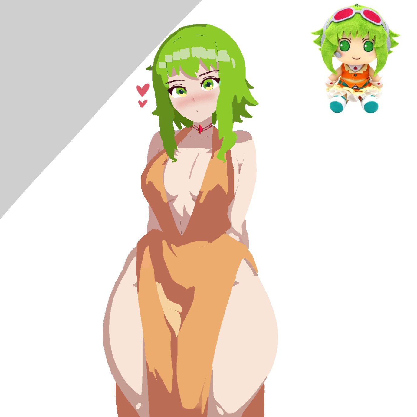 blush, dress, female, green hair, gumi, huge thighs, megpoid gumi, pear shaped, revealing clothes, solo female, v0caloid02, vocaloid