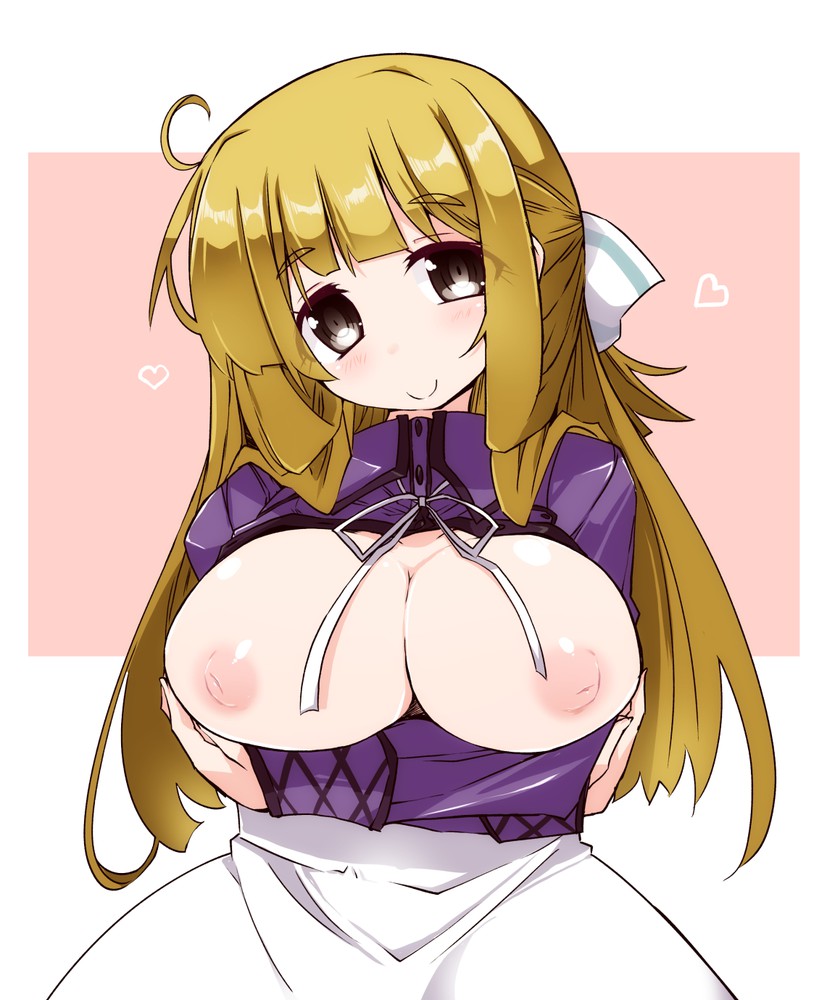 blonde_hair blush bow breasts clothed gray_eyes nipples nogi_sonoko smile yuuki_yuuna_wa_yuusha_de_aru