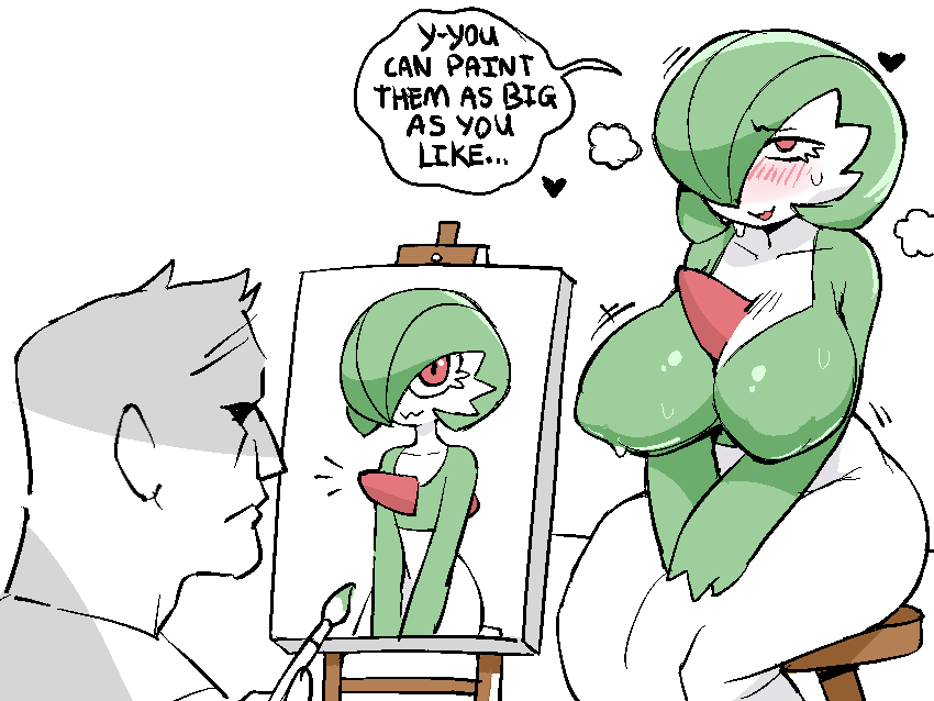 1boy, 1girls, 2025, 2d, 2d (artwork), 2d artwork, anthro, areola, areola bulge, areolae, areolae visible through clothing, ass, bangs, bedroom eyes, big ass, big breasts, big butt, big hips, big thighs, blush, blush lines, breasts, breasts apart, canvas, canvas (object), child bearing hips, cleavage, clothed, clothed female, clothing, collarbone, colored sketch, creatures (company), curvaceous, curvaceous female, curvaceous figure, curves, curvy, curvy body, curvy female, curvy figure, curvy hips, curvy thighs, dialogue, dizzyspells, duo, english, english dialogue, english text, female, female focus, female pervert, funny, game freak, gardevoir, green hair, hair between eyes, hair over one eye, heart, heart symbol, hearts around head, horny, horny female, hourglass figure, huge breasts, in heat, large breasts, male, meme, nintendo, nipple bulge, nipples, nipples visible through clothing, painting, painting (object), perky breasts, perky nipples, pokémon (species), pokemon, pokemon (species), pokemon rse, puffy areola, puffy nipples, red eyes, short hair, sketch, steam, sweat, sweatdrop, sweating, sweaty, sweaty breasts, text, thick, thick ass, thick hips, thick legs, thick thighs, thighs, tight clothing, tight fit, voluptuous, voluptuous female, white body, white skin, wholesome, wide hips