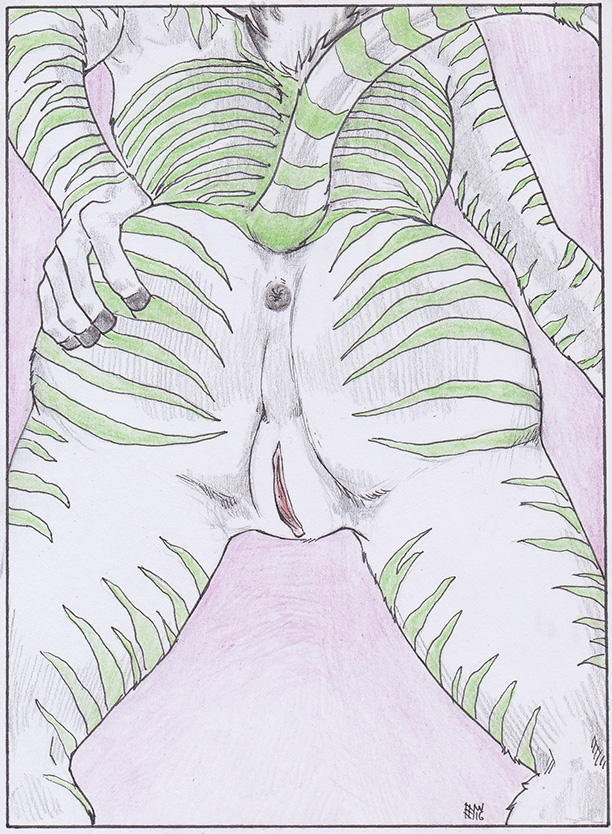 2016 anthro anus ass bent_over biped black_anus border colored_pencil_(artwork) equine faceless_female female fur green_fur green_stripes green_tail hand_on_ass hym_(artist) mammal multicolored_fur multicolored_tail nude perineum pink_pussy presenting presenting_hindquarters pussy raised_tail rear_view signature solo striped_fur striped_tail stripes traditional_media_(artwork) two_tone_fur two_tone_tail white_border white_fur white_tail zebra