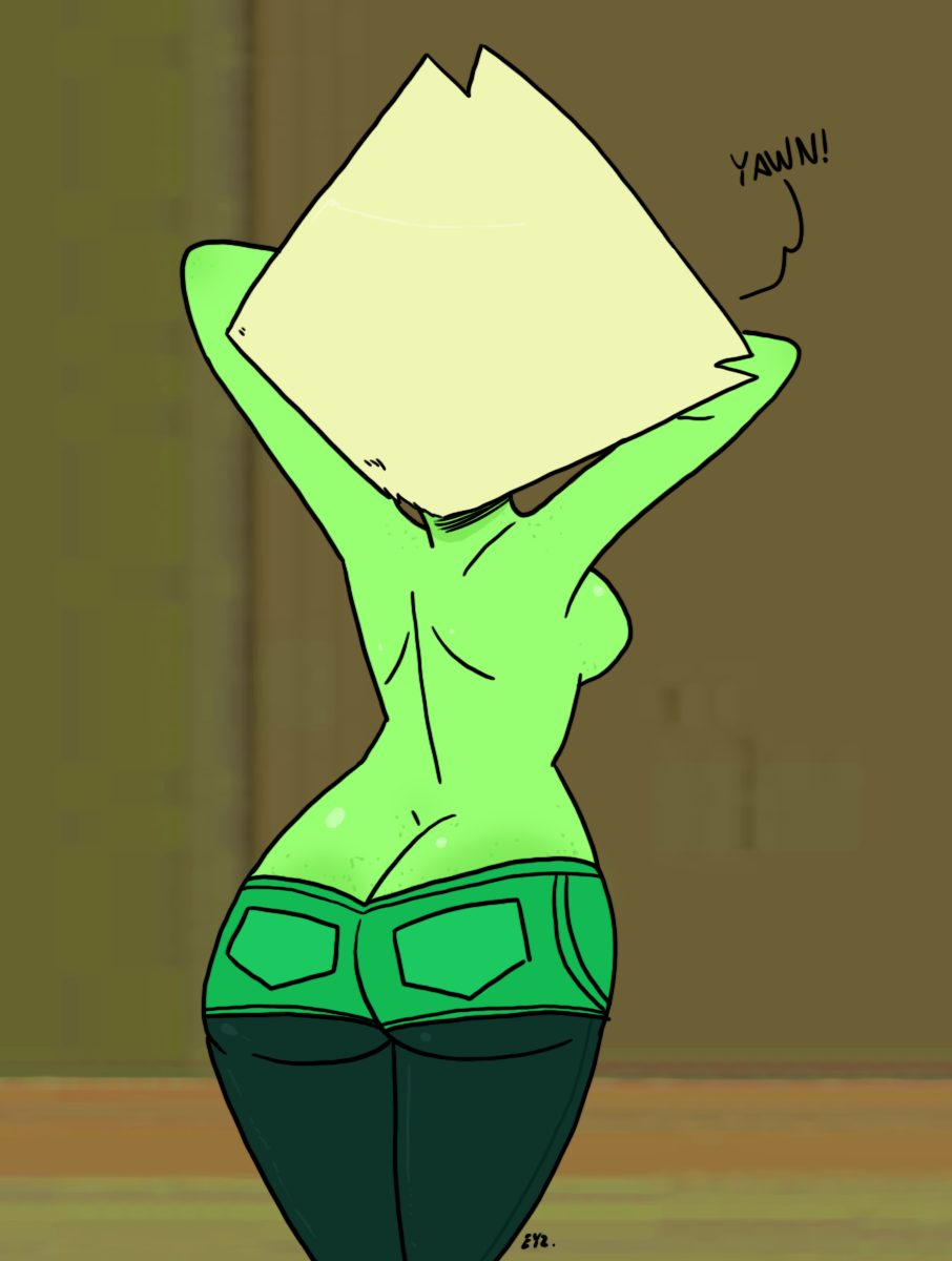 back_view female gem_(species) peridot_(steven_universe) sideboob solo steven_universe theeyzmaster topless