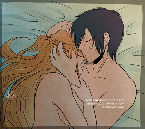 aincrad aquarina canon_couple kirigaya_kazuto kirito nude sleeping straight sword_art_online wholesome yuuki_asuna